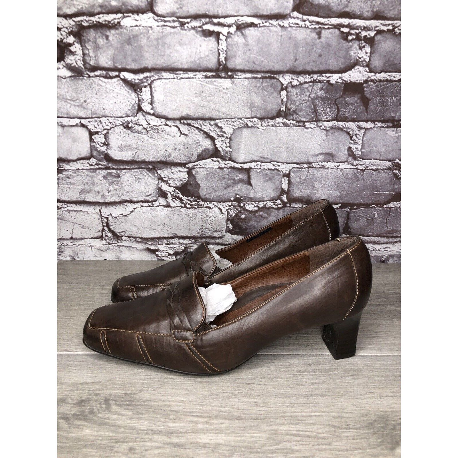 Other Rene By Ara Brown Leather Braided Square Toe Pump Heels Shoe Size US 7 / IT 37 - 6 Thumbnail
