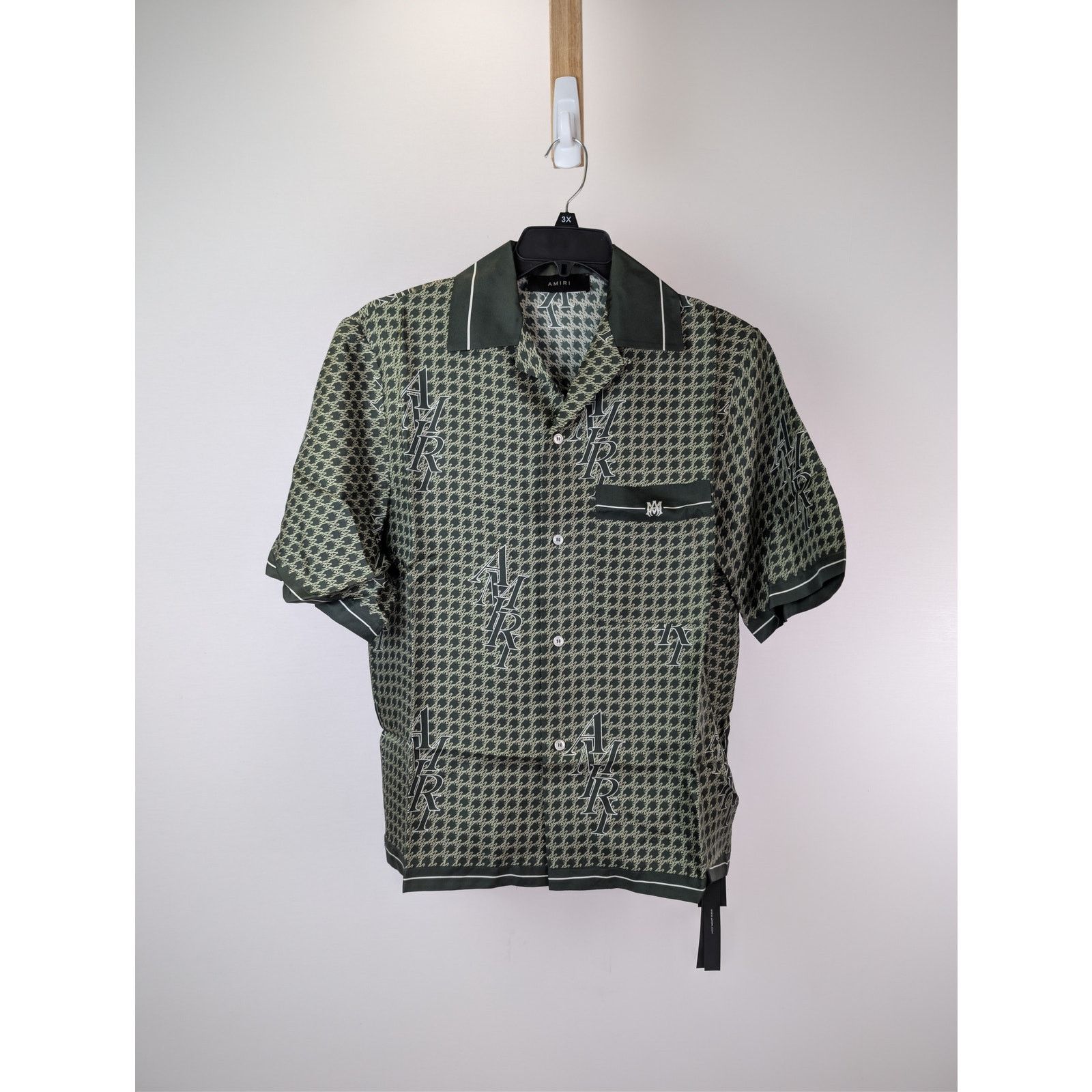 Amiri o1rshd1 Amiri Houndstooth Bowling Shirt in Rain Forest Size US M / EU 48-50 / 2 - 8 Thumbnail