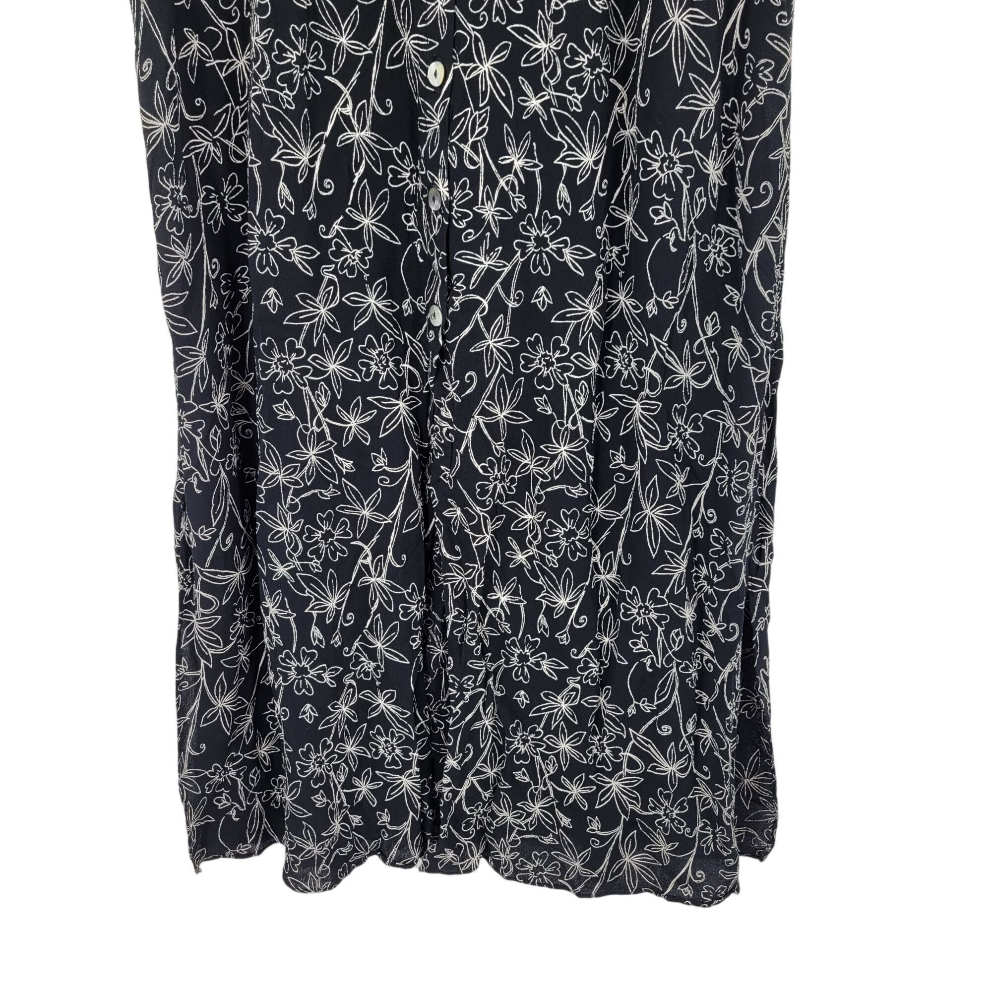 Vintage Vintage Maxi Skirt M Black White Floral Rayon Button Front Size 26" / US 2 / IT 38 - 5 Thumbnail