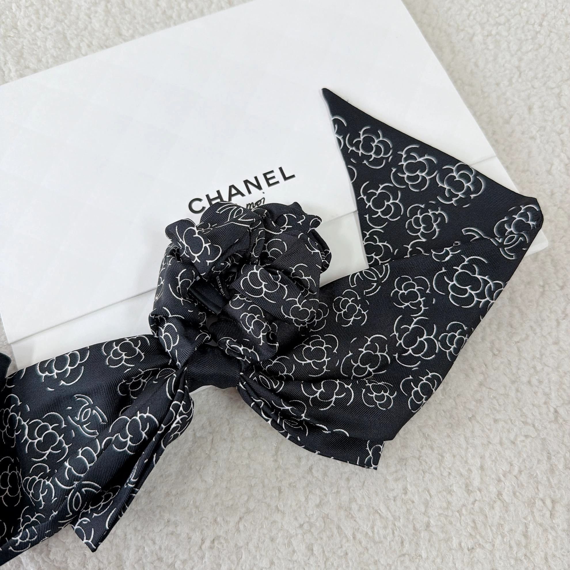 Chanel Chanel Black All-Over Camellia Hair Scrunchie 9268 Size ONE SIZE - 3 Thumbnail