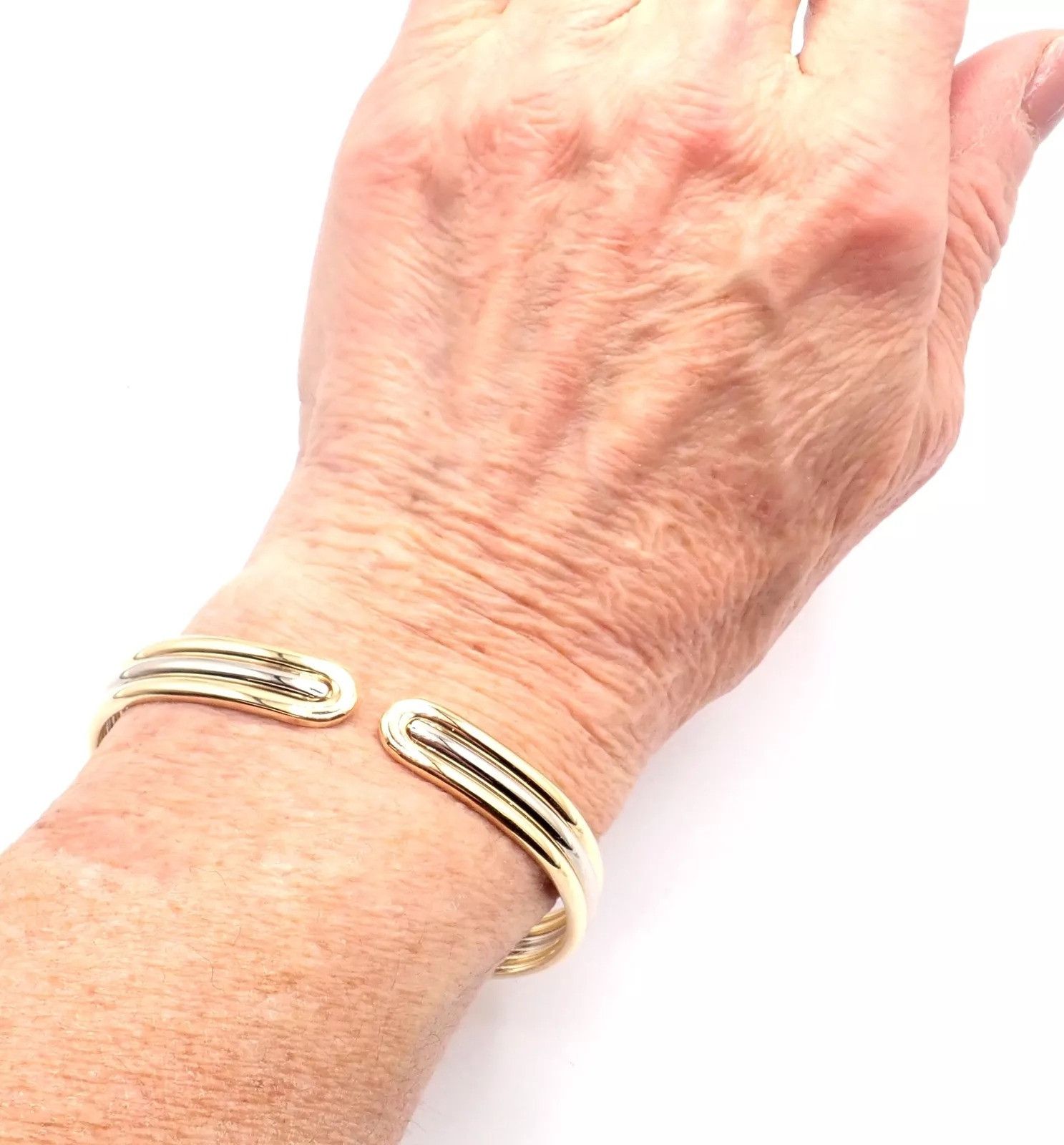 Van Cleef & Arpels 18k Yellow & White Gold Bangle Cuff Bracelet Size ONE SIZE - 14 Thumbnail