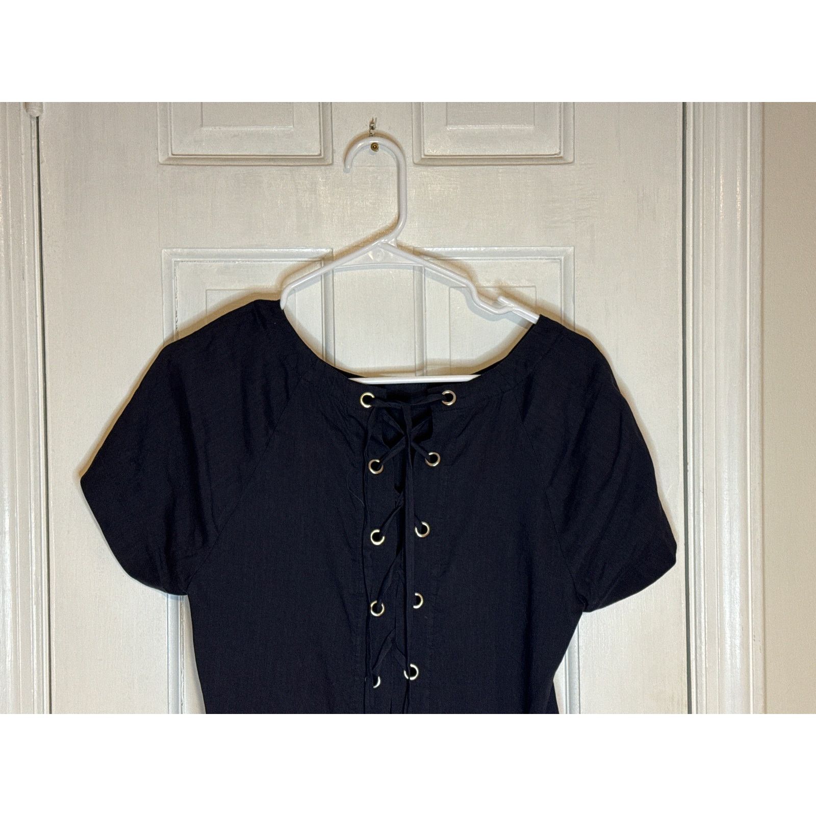 Theory Caliver LaceBack Linen Dress Raglan Black Women Sze 4