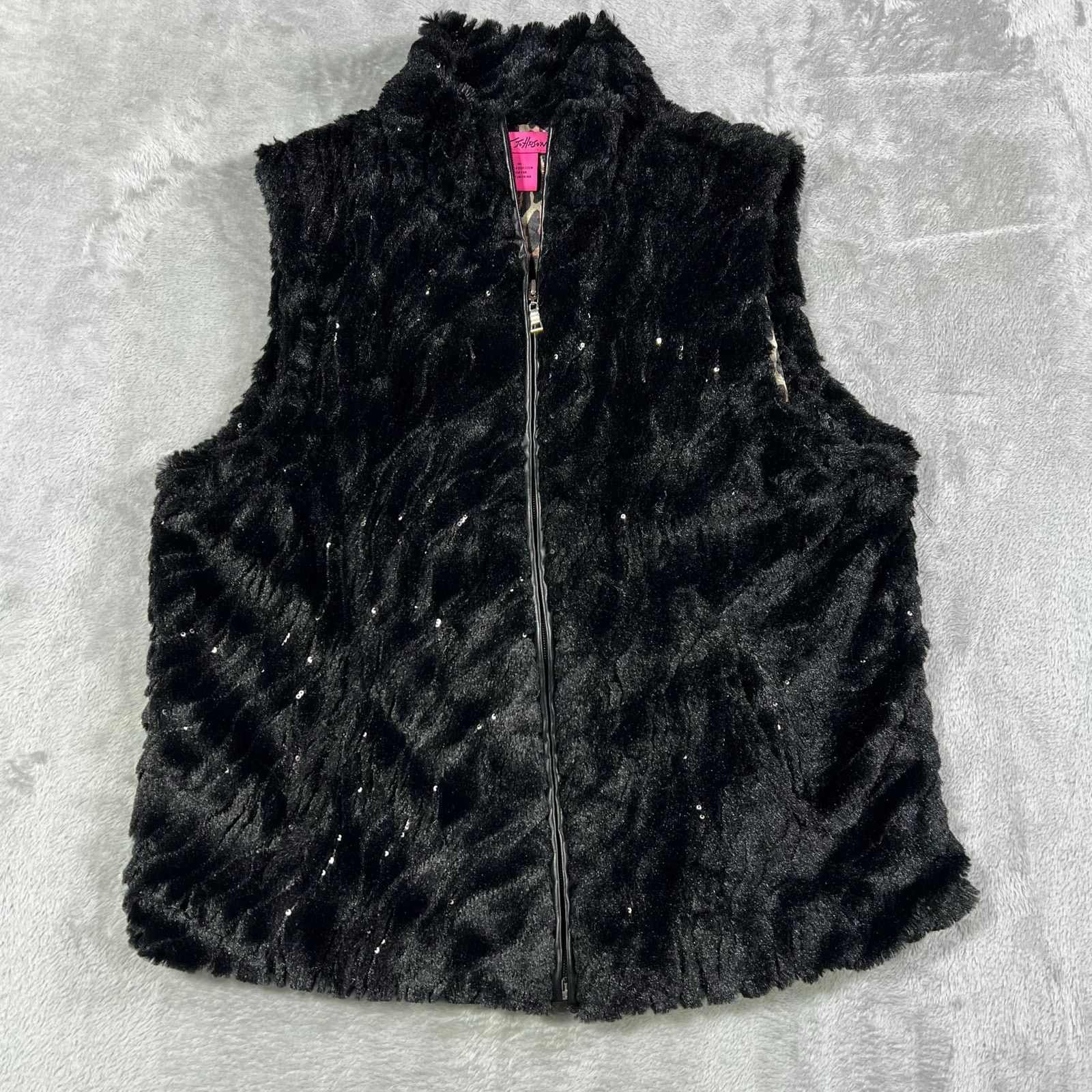 Betsey Johnson Betsey Johnson M Black Faux Fur Metalic Sequin Vest Full Zip Size M / US 6-8 / IT 42-44 - 1 Thumbnail