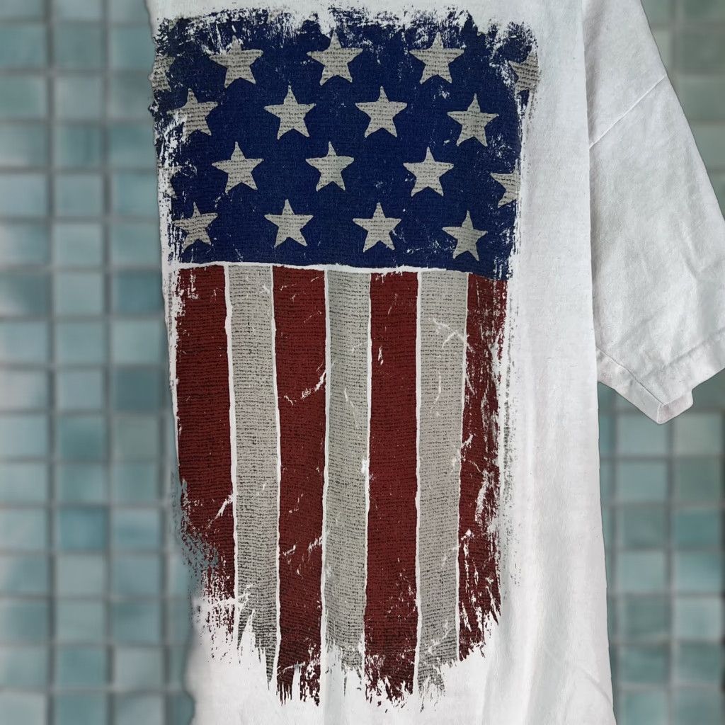 Vintage Men's Graphic Flag Print T-Shirt, White, Short Sleeve, Size L Size US L / EU 52-54 / 3 - 1 Thumbnail