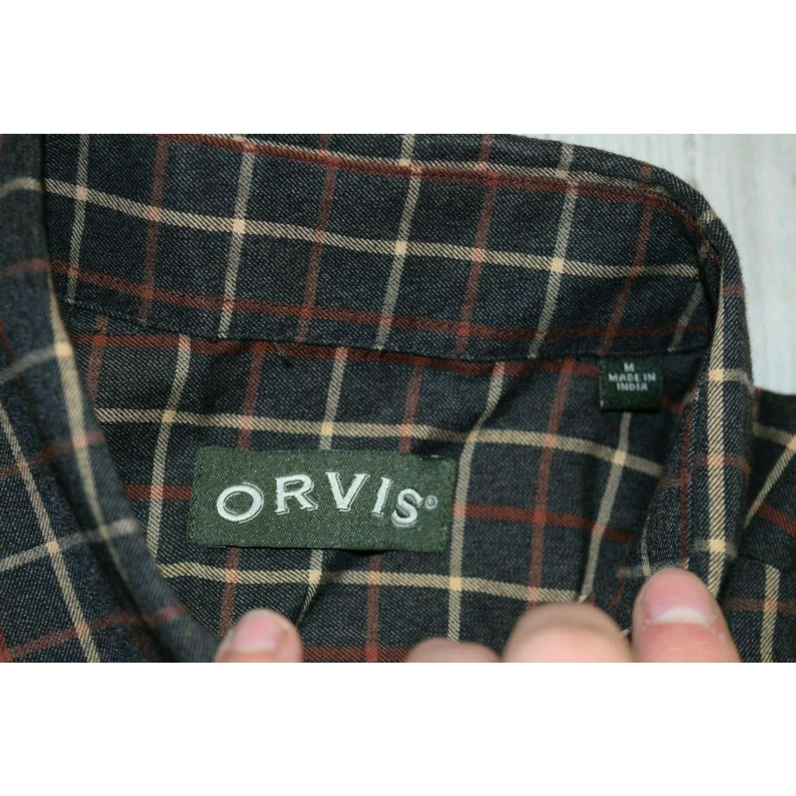 Orvis VINTAGE Orvis Shirt Plaid Flannel Button-Front Shirt M Regular 100% Cotton Beige Blue Plaid Checks Mens Size US L / EU 52-54 / 3 - 6 Thumbnail