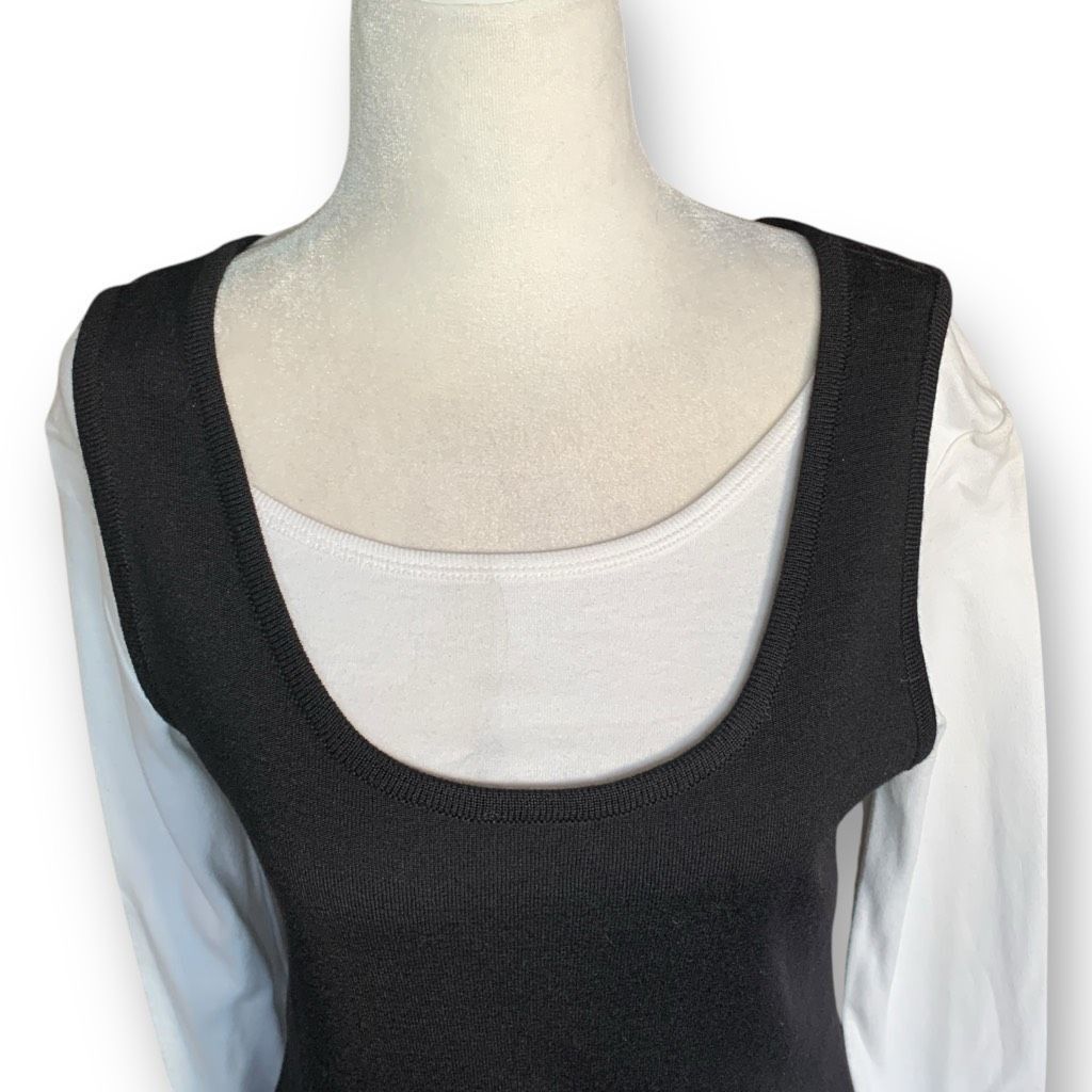 Vintage Vintage Carole Little Black Midi Jumper Dress White Long Sle Size S / US 4 / IT 40 - 2 Thumbnail