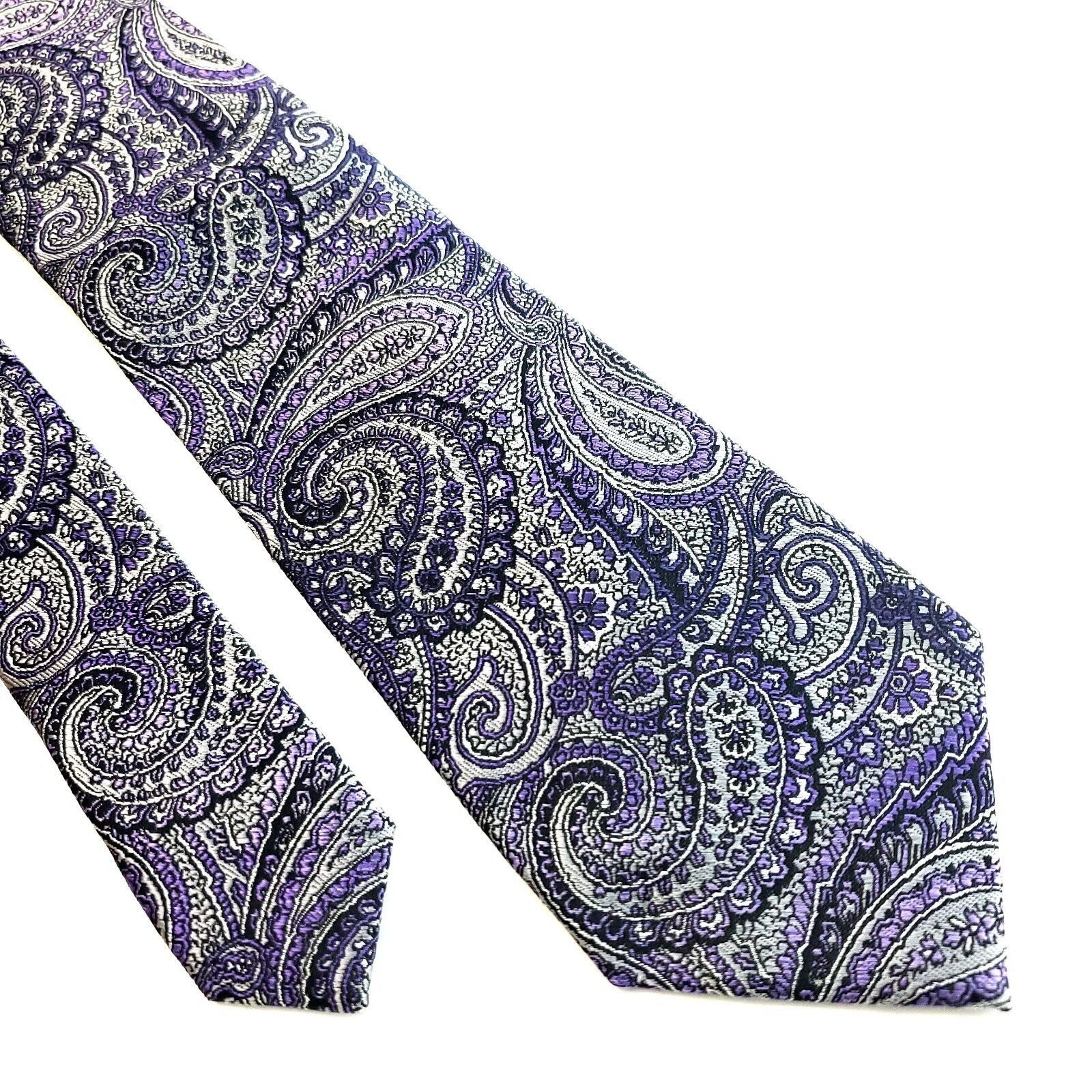 Pronto Uomo Pronto Uomo Purple Gray Paisley Woven Silk Tie Size ONE SIZE - 1 Thumbnail