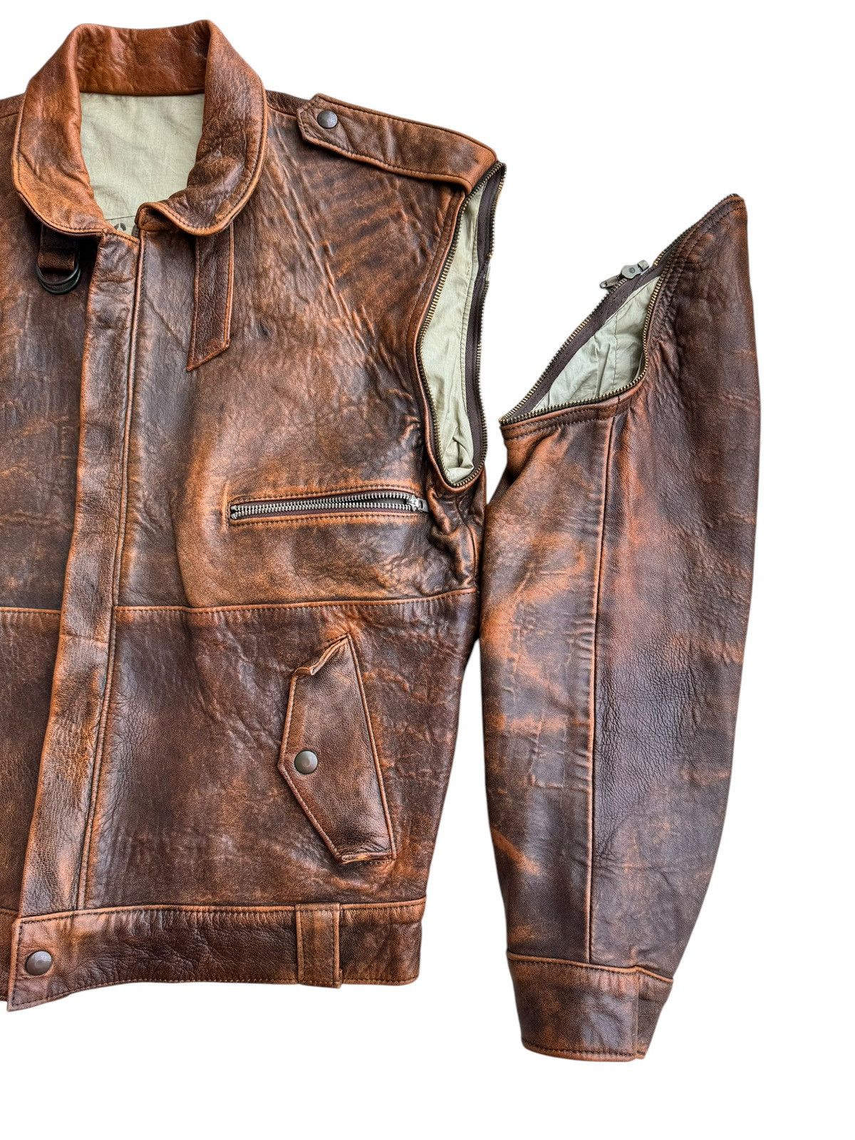 Avirex Vintage Distressed Undbranded Leather Jacket Removable Sleve Size US M / EU 48-50 / 2 - 13 Thumbnail