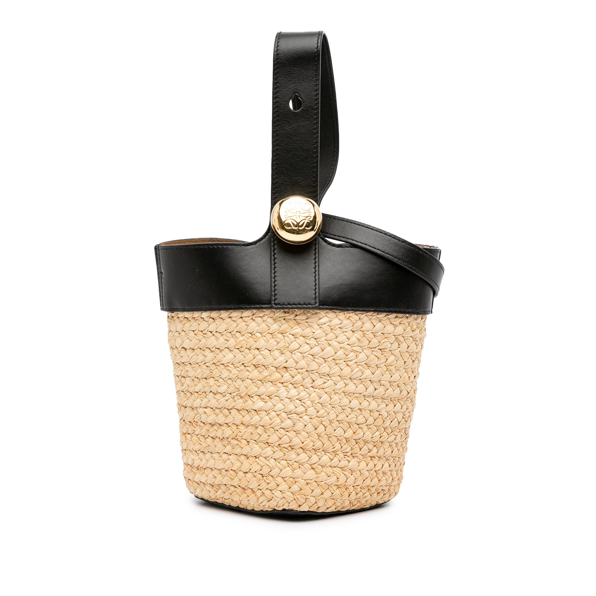 Loewe Mini Raffia Pebble Bucket Bag in Brown, Women's