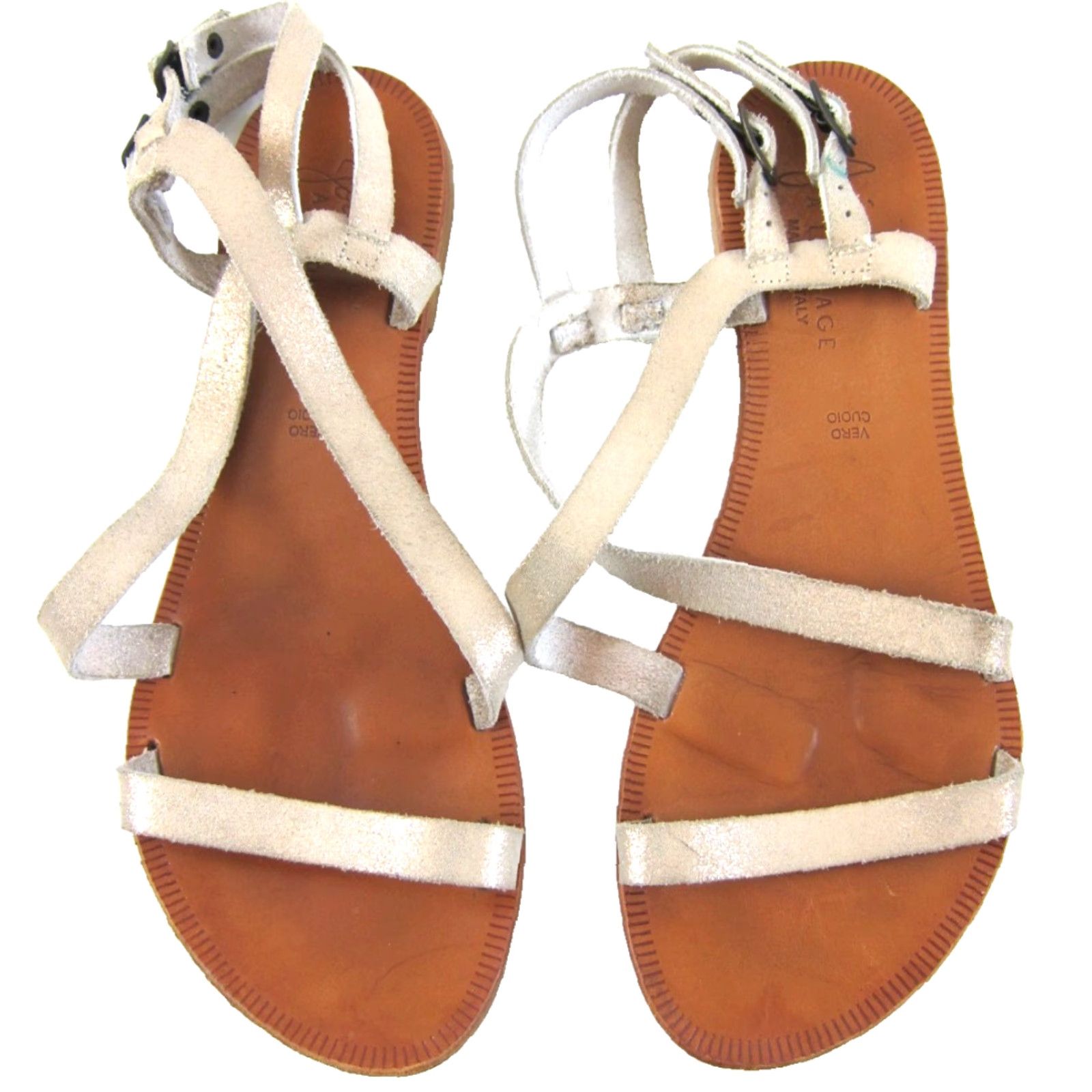Joie JOIE Sandal Women Slipper Silver Leather Strappy Slingback Flat 37.5/7 Made In Italy Bohemian Summer Growth Size US 7 / IT 37 - 2 Thumbnail