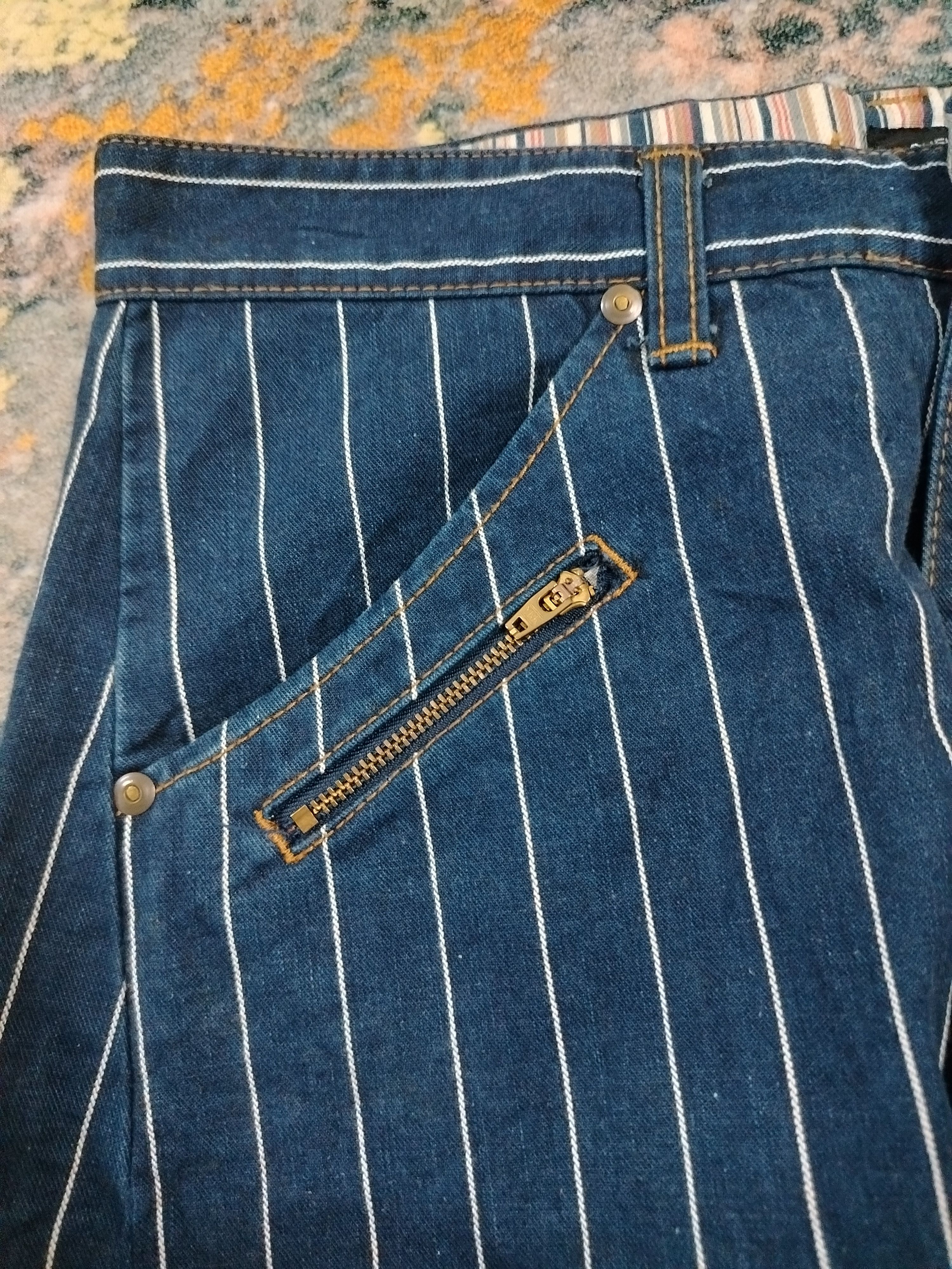 Japanese Brand Guell Mustard pinstripe denim Size US 33 - 9 Thumbnail
