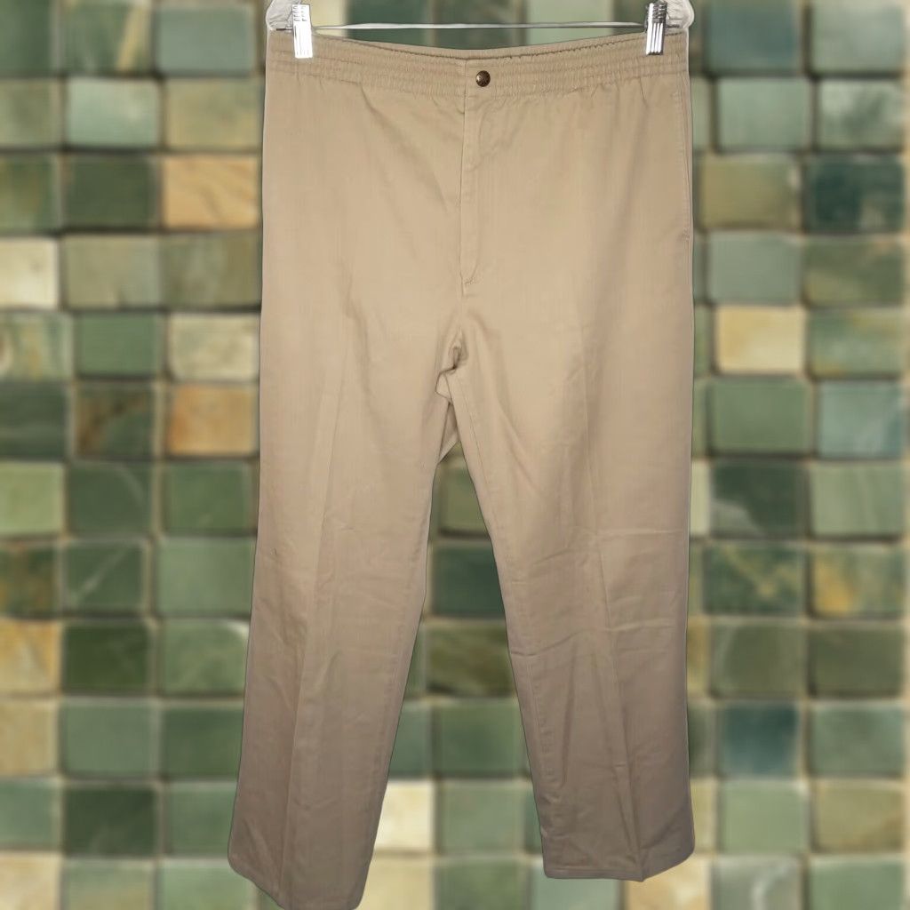 Vintage Mens Oakton Chino Pants 34x30 Beige Elastic Waist Regular Mens Size US 34 / EU 50 - 1 Thumbnail