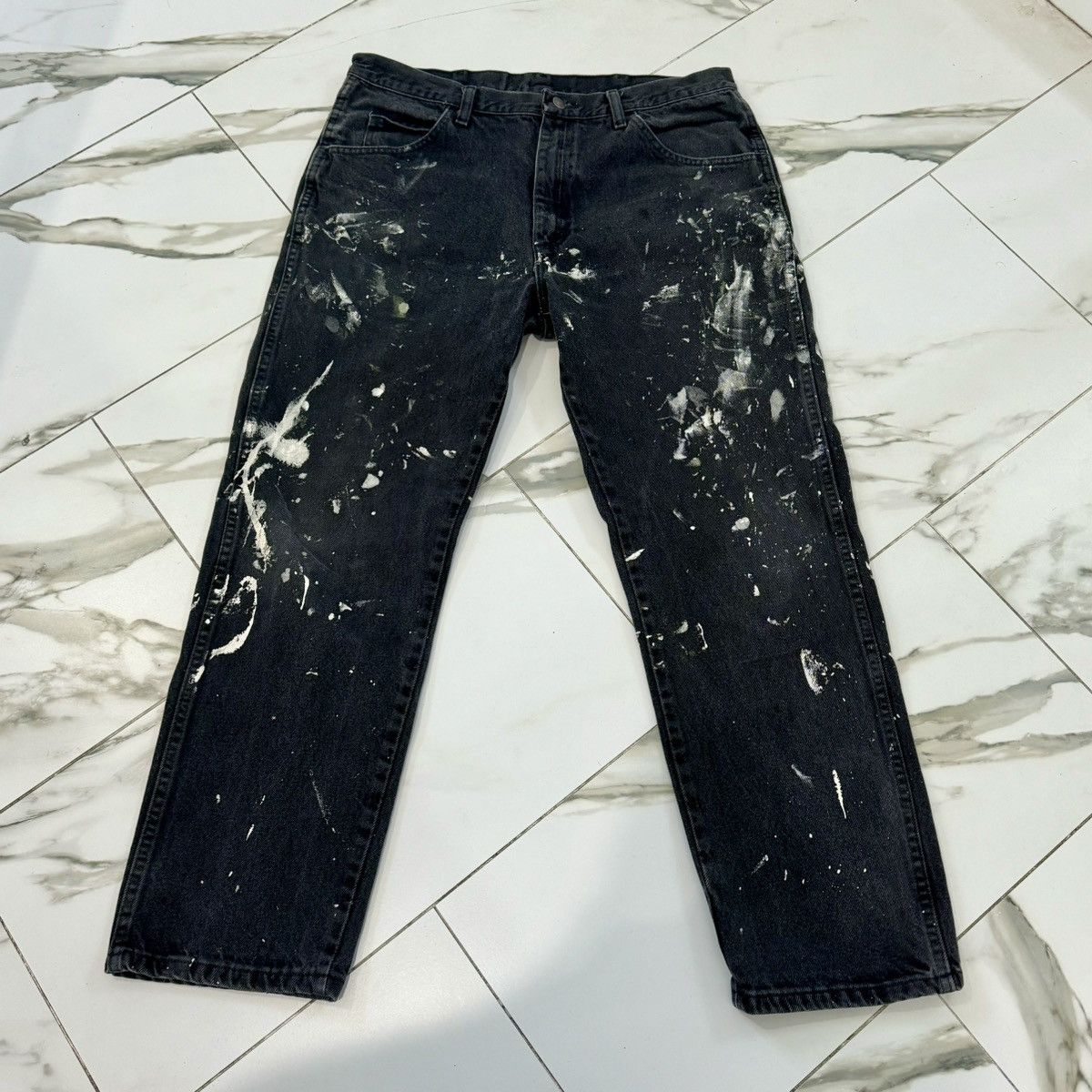 VINTAGE BLACK WITH WHITE PAINT SPLATTER JEANS! Denim