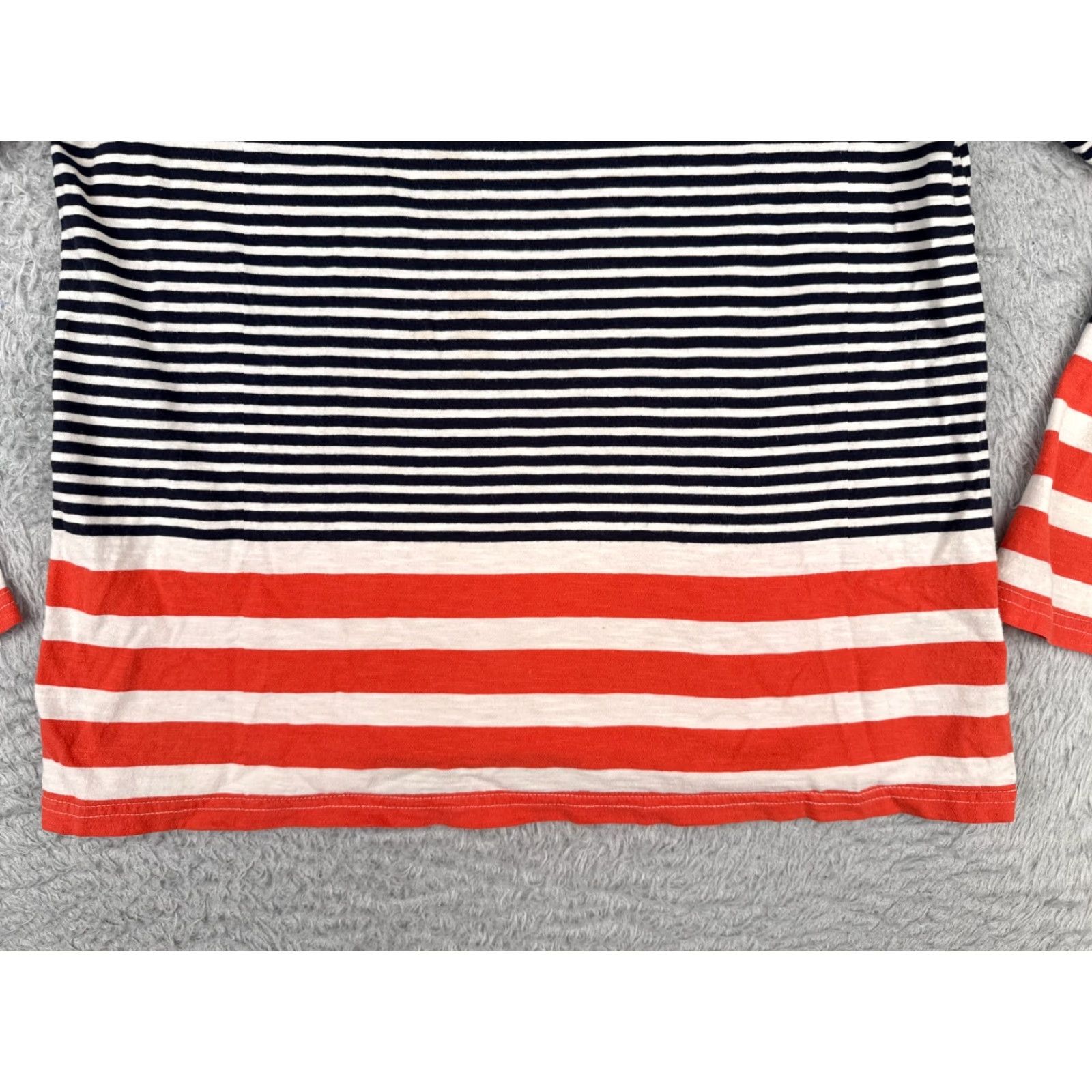 Tommy Hilfiger VINTAGE Tommy Hilfiger Shirt Women Medium Blue Orange Stripe Long Sleeve Crew Cotton Size M / US 6-8 / IT 42-44 - 5 Thumbnail