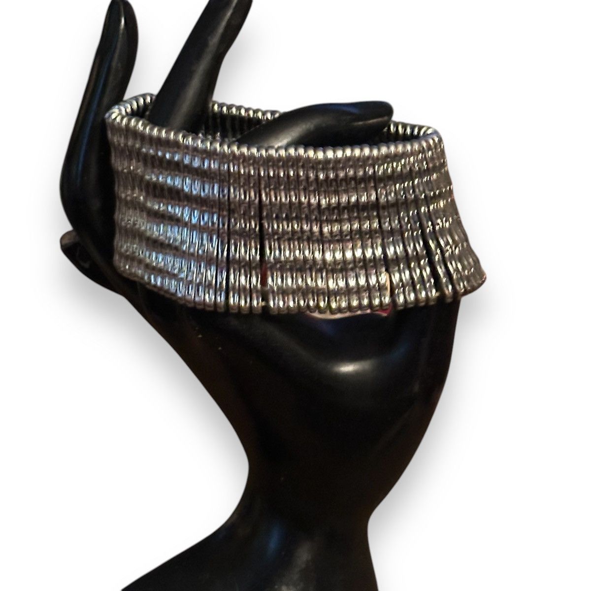 Other Wide silver tone bamboo bar stretch bracelet Size ONE SIZE - 2 Thumbnail