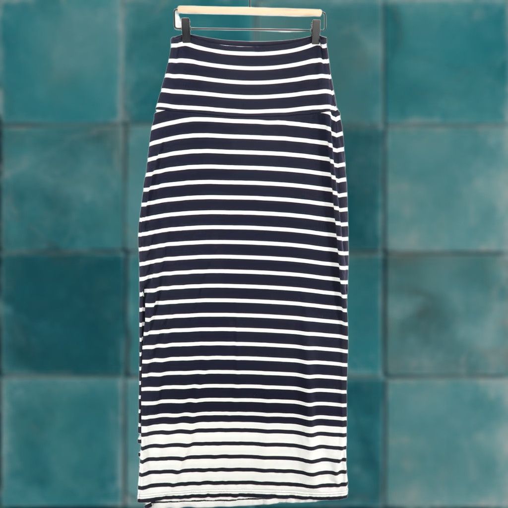 Athleta Athleta Skirt Womens S Navy Blue Striped Maxi Side Slit Tencel Lyocell Stretch Size 28" / US 6 / IT 42 - 1 Thumbnail