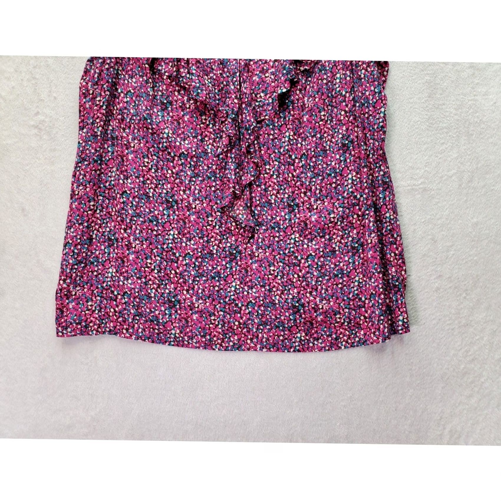 Loft LOFT Tank Top Womens Large Magenta Teal Floral Ruffle Sleeveless V Neck Pullover Size L / US 10 / IT 46 - 3 Thumbnail