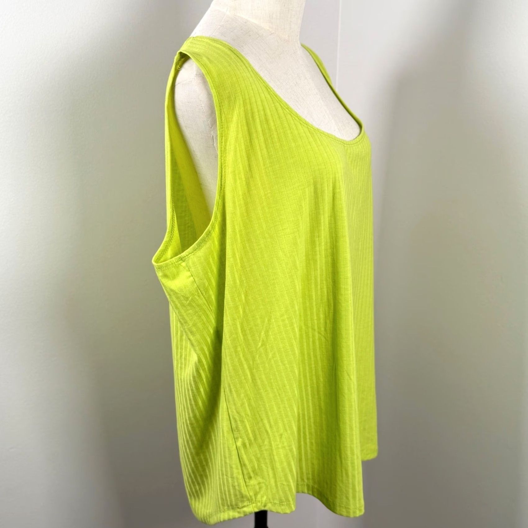 Vintage NWT Ashley Stewart Tank Top Lime Neon Ribbed Scoop Neck 22W 3X Plus Size Sleeveless Summer USA Made Womens Size 3XL / US 20-22 - 4 Thumbnail