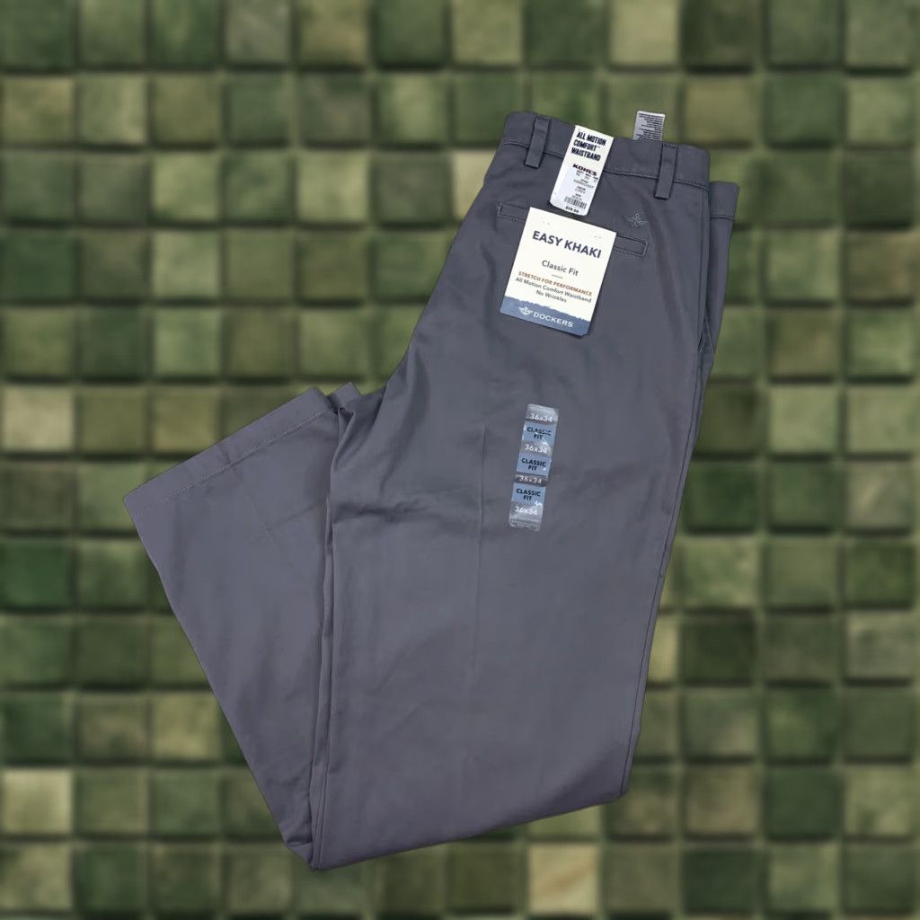 Dockers VINTAGE? No. The item isn’t vintage. Proceeding with optimized: Dockers Easy Khaki Classic Fit Stretch Non Wrinkle Mens Pants Grey 36x34 NWT Size US 36 / EU 52 - 1 Thumbnail