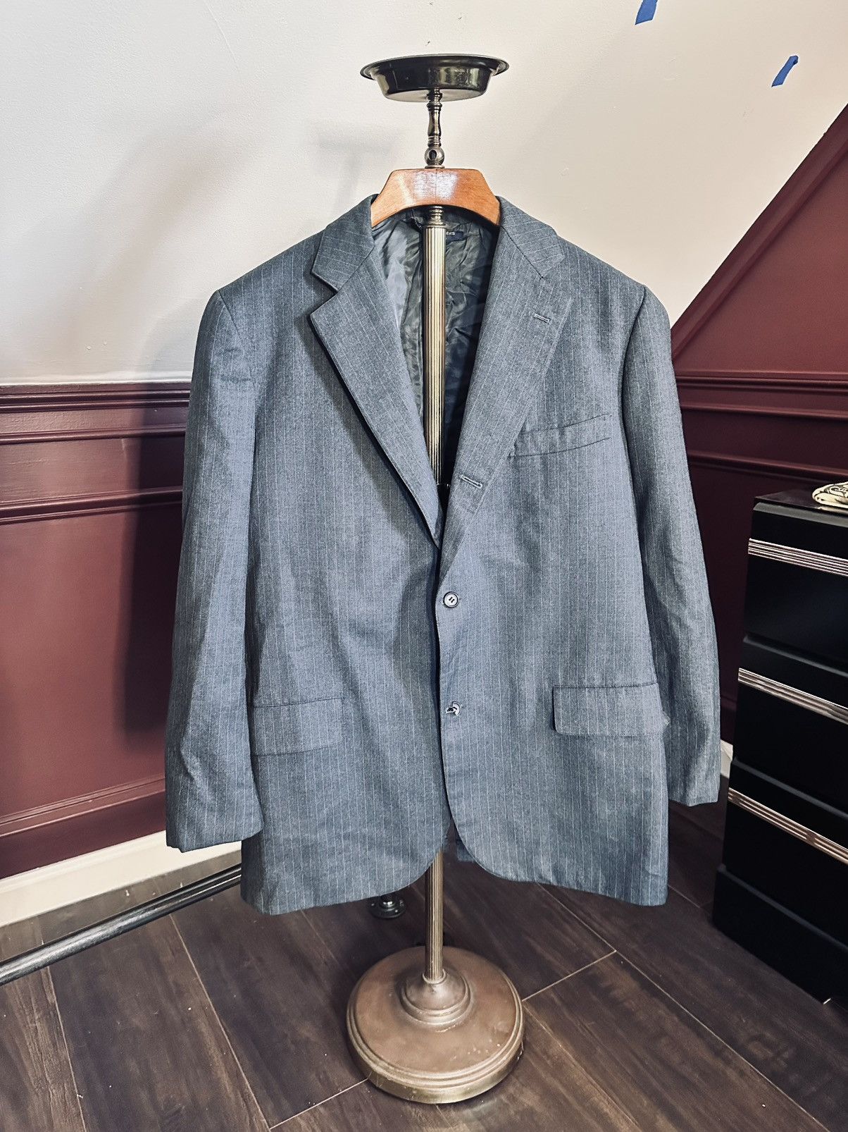 Brooks Brothers Early vintage gray pinstriped all wool blazer jacket Size 40R - 1 Thumbnail