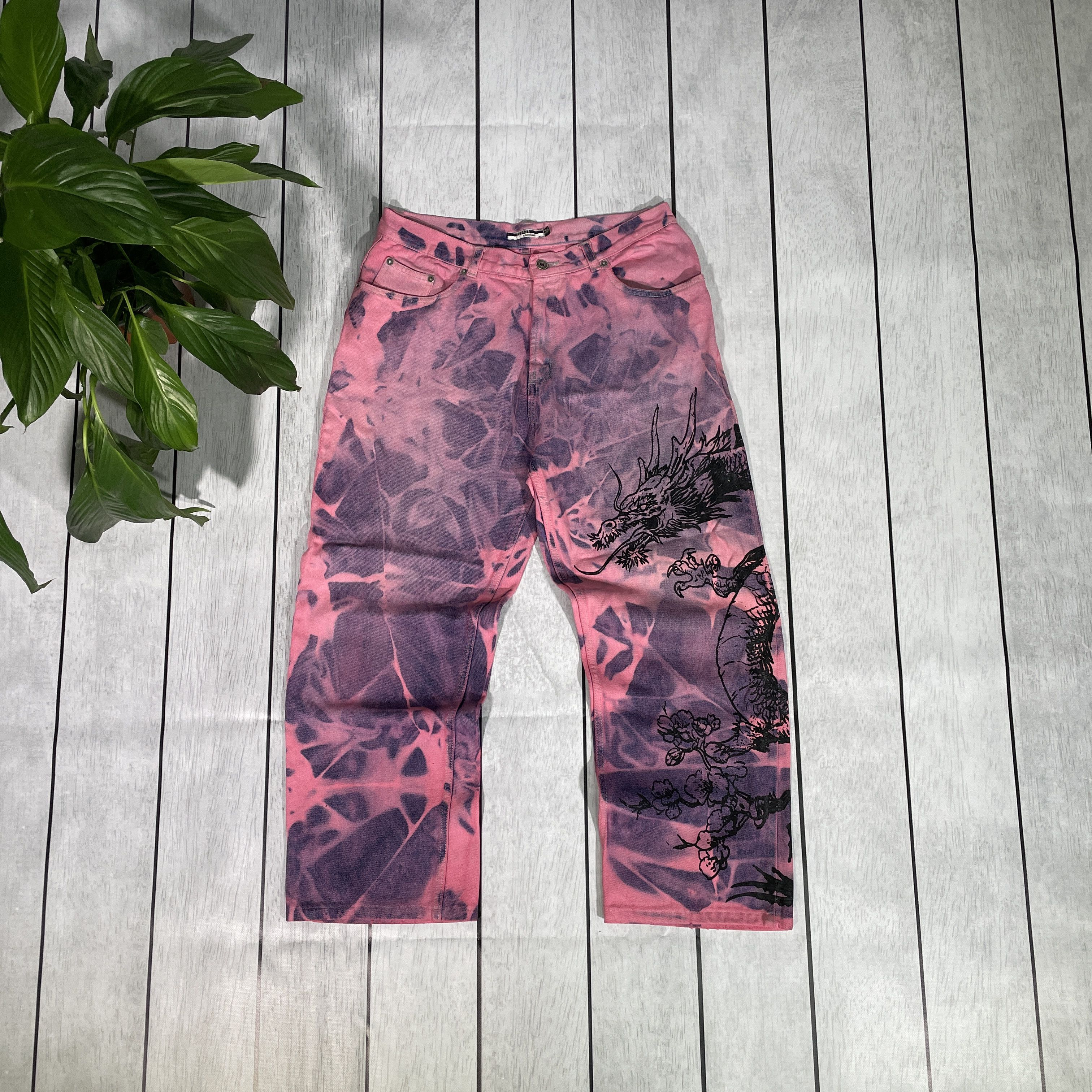 George Custom Reworked Denim Jeans Dragon – Unique Acid Wash Finish Size US 36 / EU 52 - 1 Thumbnail
