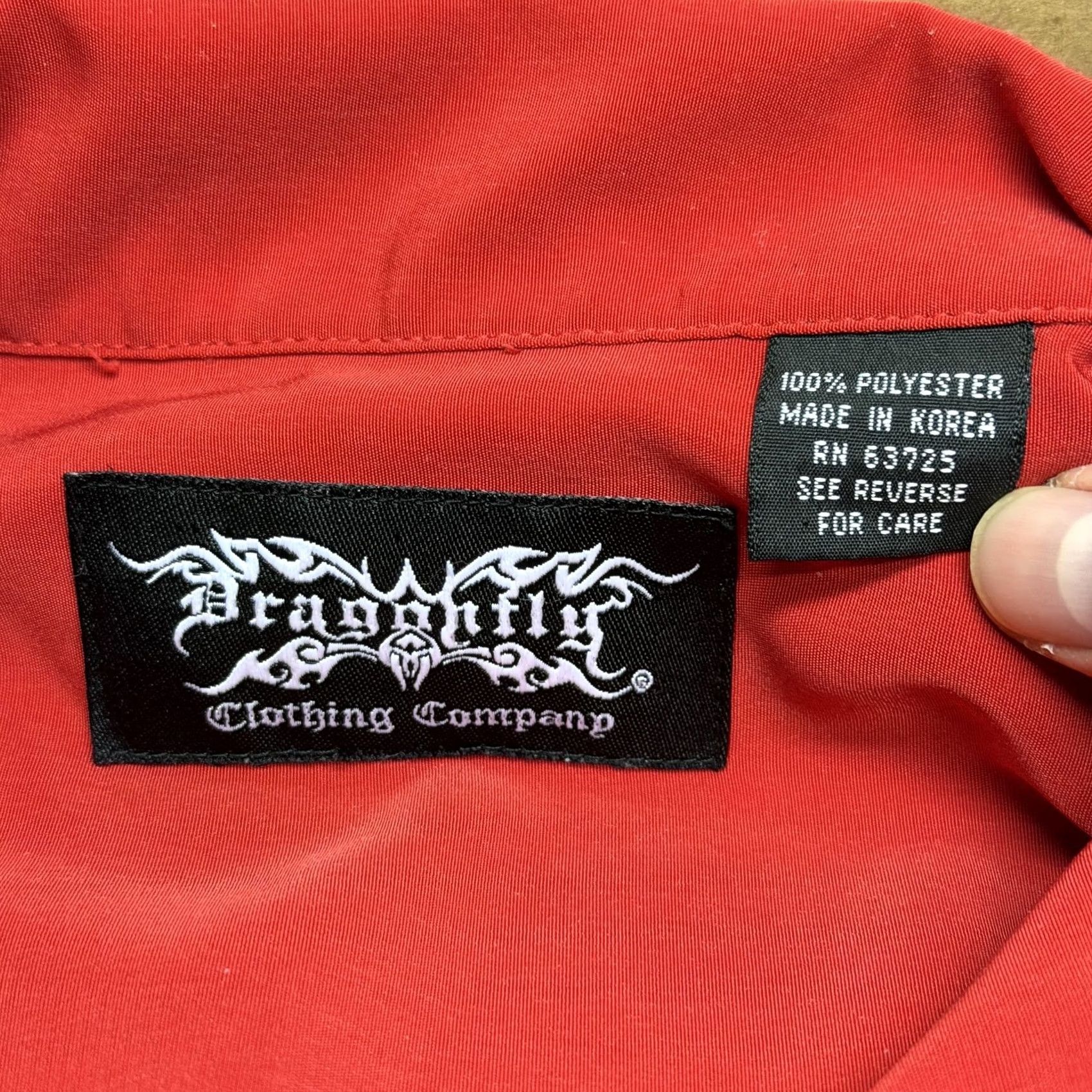 Vintage Dragonfly Shirt Mens 4XL Red Tribal Graphic Button Up Short Sleeve Polyester Size US XXL / EU 58 / 5 - 6 Thumbnail