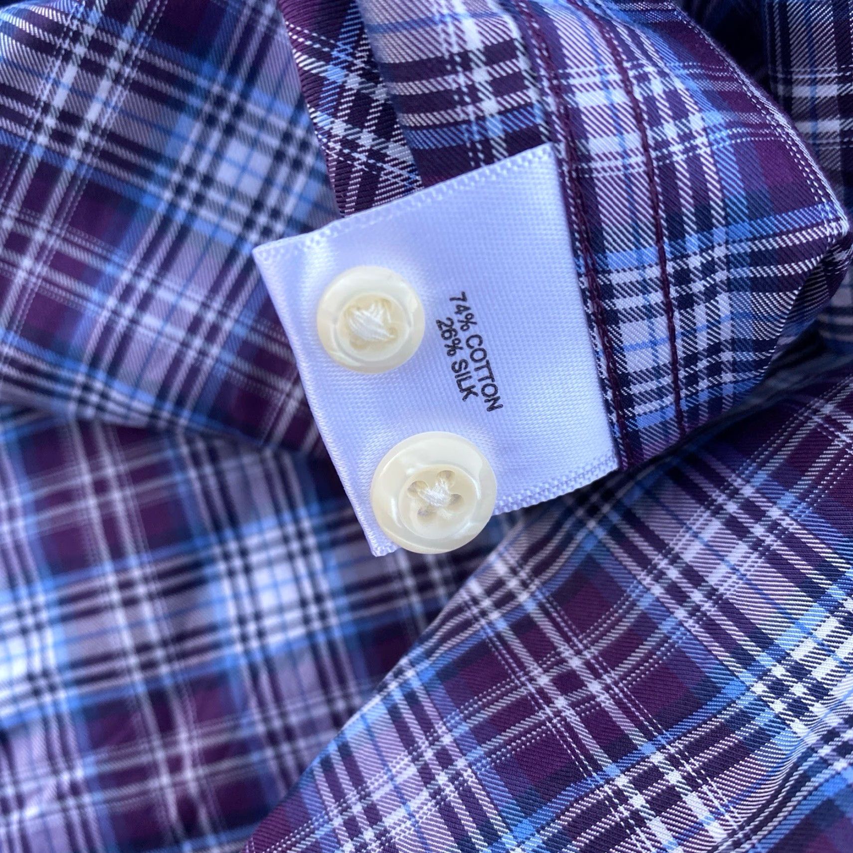 Peter Millar VINTAGE Peter Millar Dress Shirt Purple White Long Sleeve Button Up Collar Mens L (100% Cotton) Size 42R - 5 Thumbnail