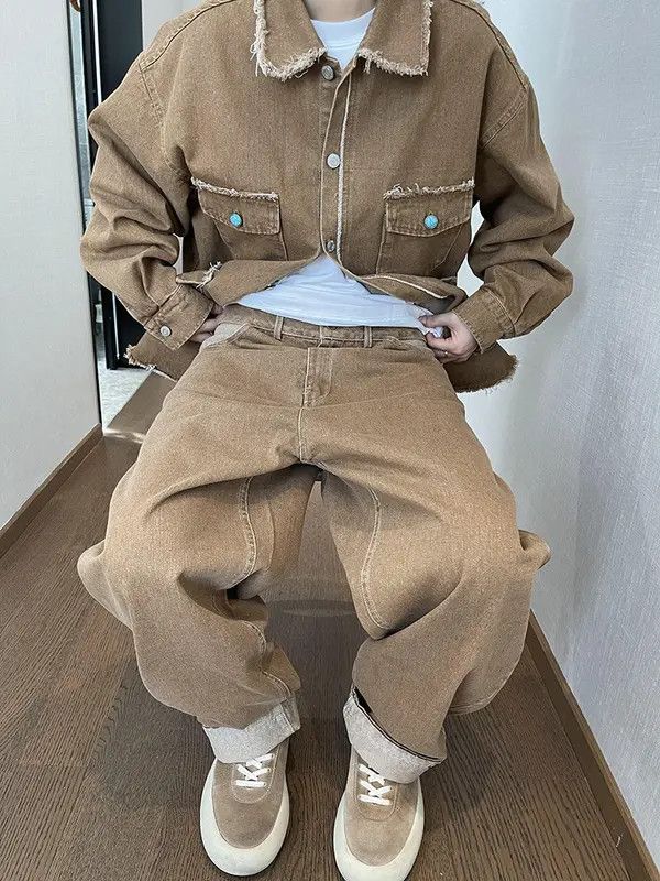 Other Akasaka x Miori Brown Baggy Cuffed Denim Jeans Size US 32 / EU 48 - 2 Thumbnail