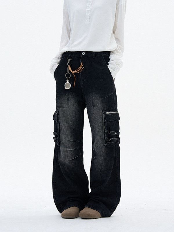 Japanese Brand High-street distressed straight multi-pocket cargo jeans Size US 32 / EU 48 - 2 Thumbnail