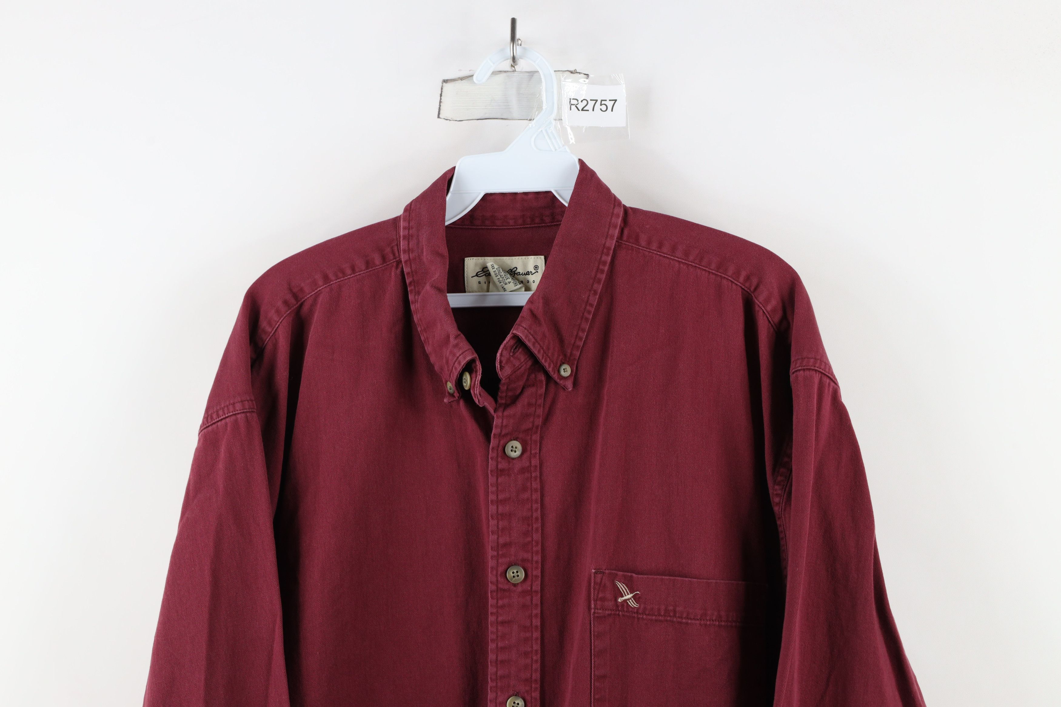 Eddie Bauer × Vintage Vintage 90s Eddie Bauer Button Down Shirt Burgundy Cotton Size US L / EU 52-54 / 3 - 2 Thumbnail