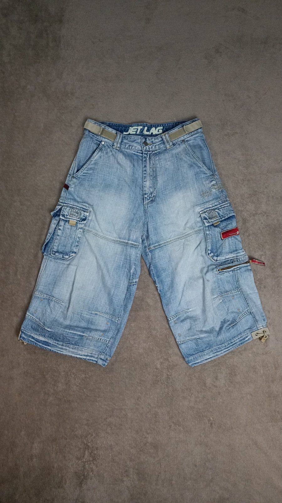 If Six Was Nine × Japanese Brand × Le Grande Bleu (L.G.B.) Jet Lag Washed Denim Cargo Short Y2K distressed Size US 30 / EU 46 - 1 Thumbnail
