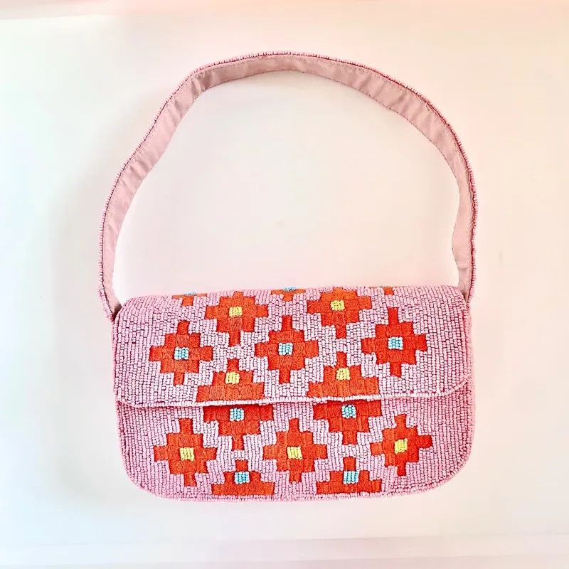 Anthropologie RARE Anthropologie The Fiona Beaded Geometric Bag Pink Aztec Size ONE SIZE - 1 Thumbnail