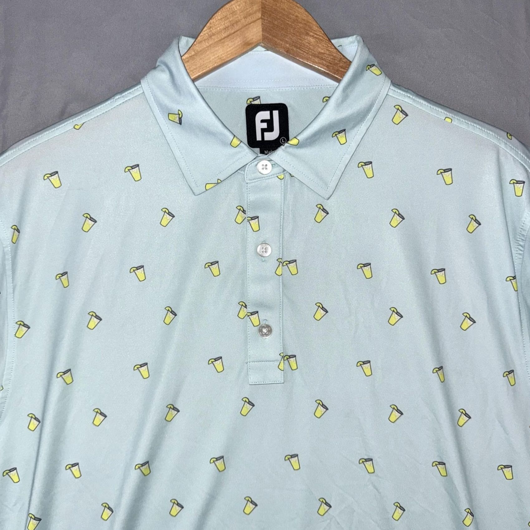 Footjoy FootJoy Polo Shirt Mens Large Blue Lemonade Drink Print Golf Performance Stretch Size US L / EU 52-54 / 3 - 5 Thumbnail