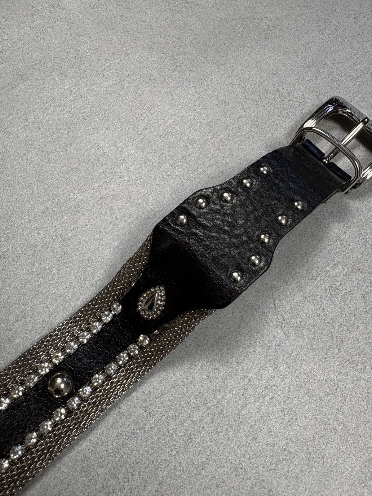 Other Berge Leather Studded Belt Rhinestone Chain Solid Brass Y2K Size ONE SIZE - 6 Thumbnail