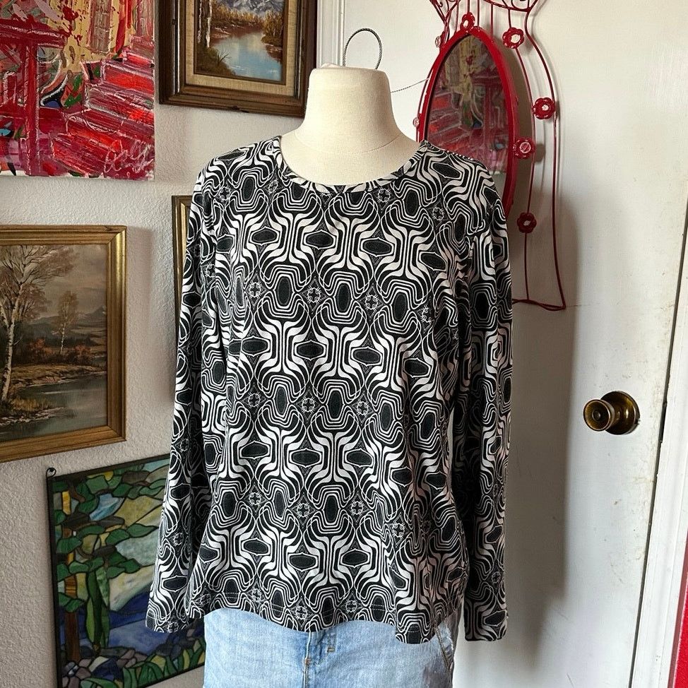 Other city hearts black white swirl bohemian long sleeve shirt Size L / US 10 / IT 46 - 1 Thumbnail