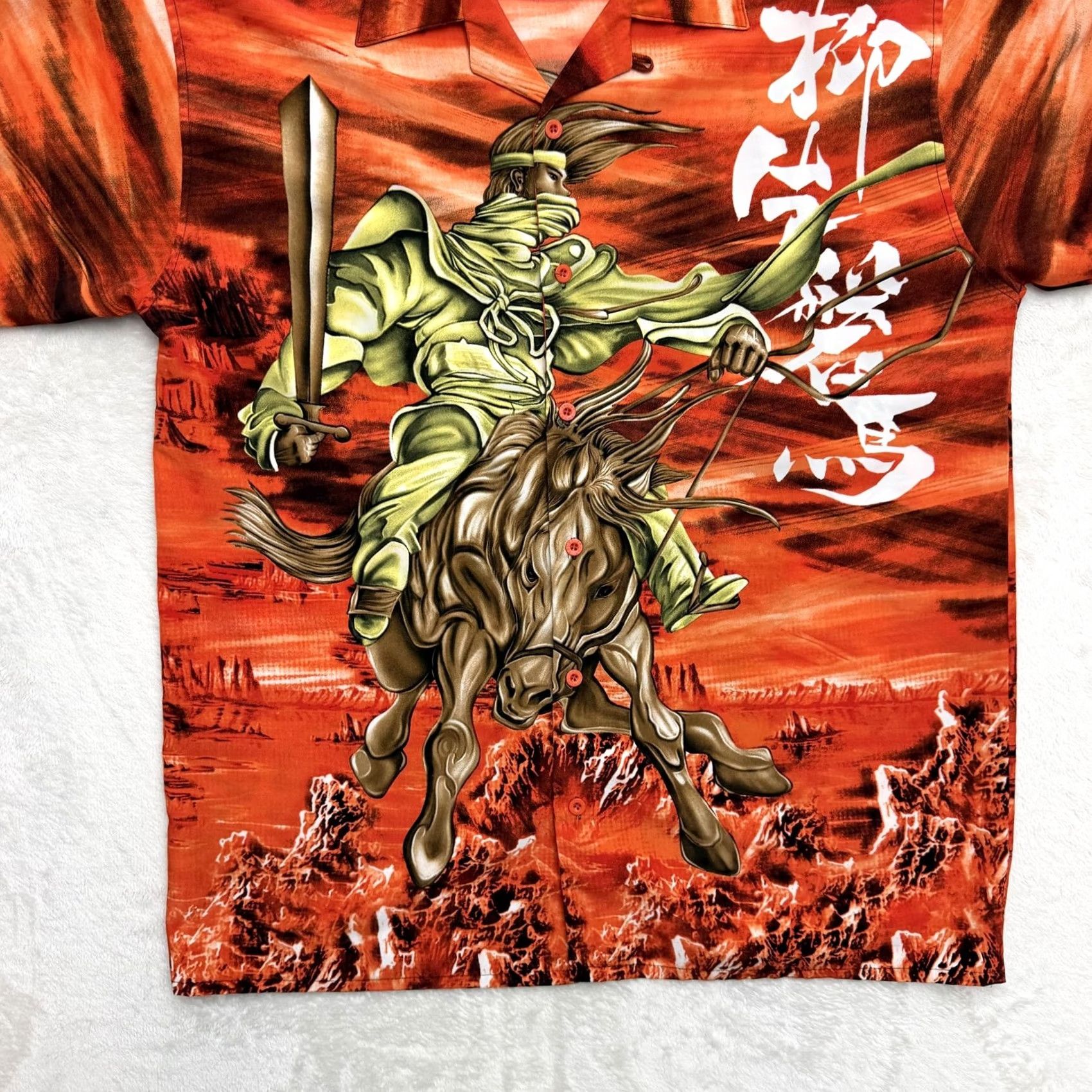 Vintage Trust Samurai Warrior Shirt Mens M Orange Hawaiian Button Up Graphic Print Short Sleeve News Y2K Lounge Casual Mens Size US M / EU 48-50 / 2 - 3 Thumbnail