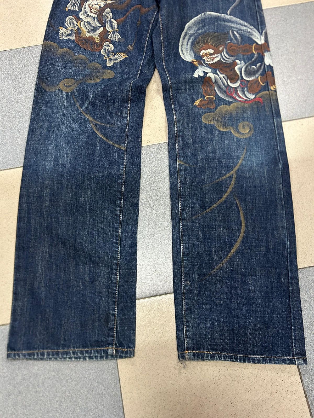 Japanese Brand Vintage Japanese Hand-Painted Fujin Raijin Zen Kyoto Jeans Size US 32 / EU 48 - 3 Thumbnail