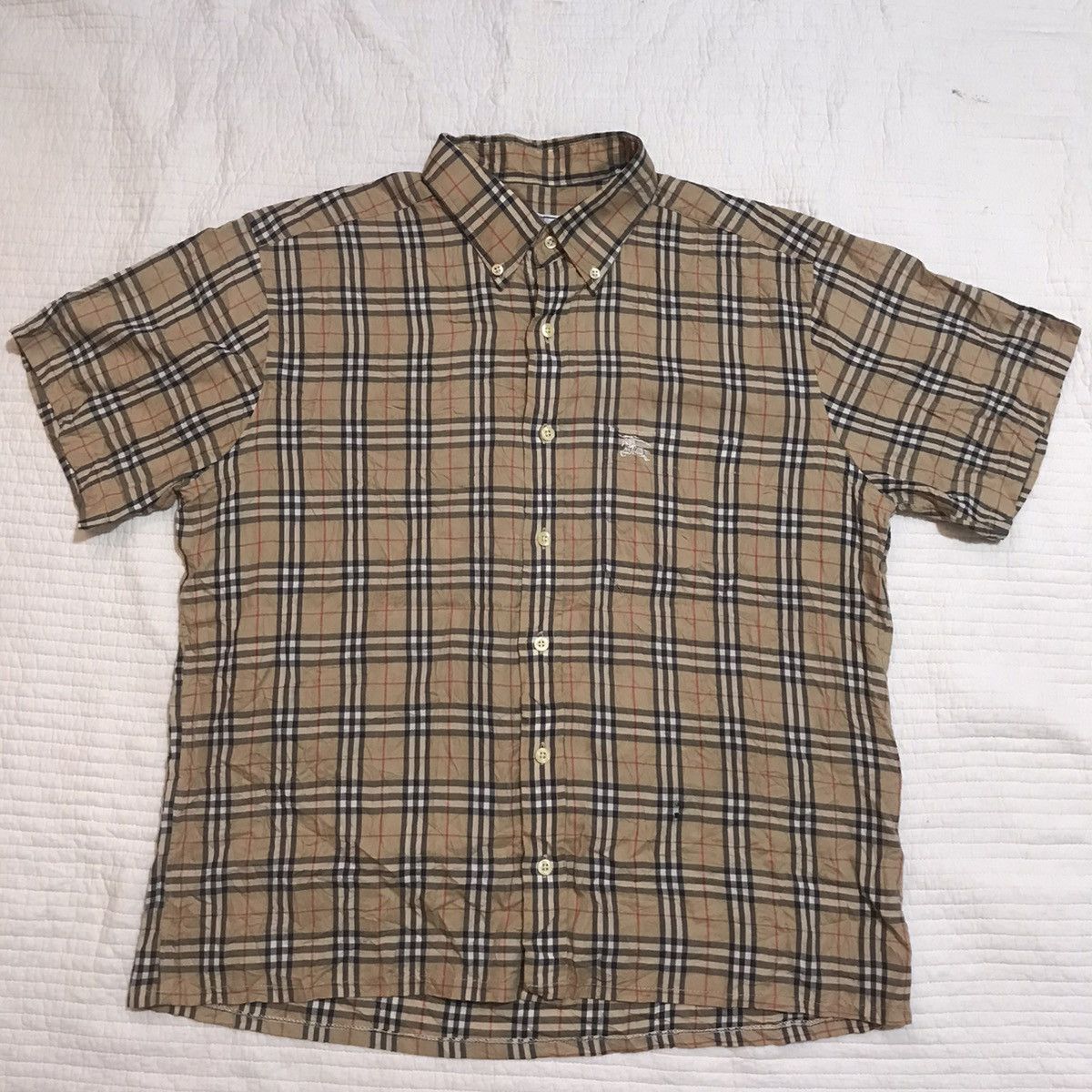 image of Authentic Vintage 90’S Burberry London Plaid Boxy Polo in Brown, Men's (Size Large)