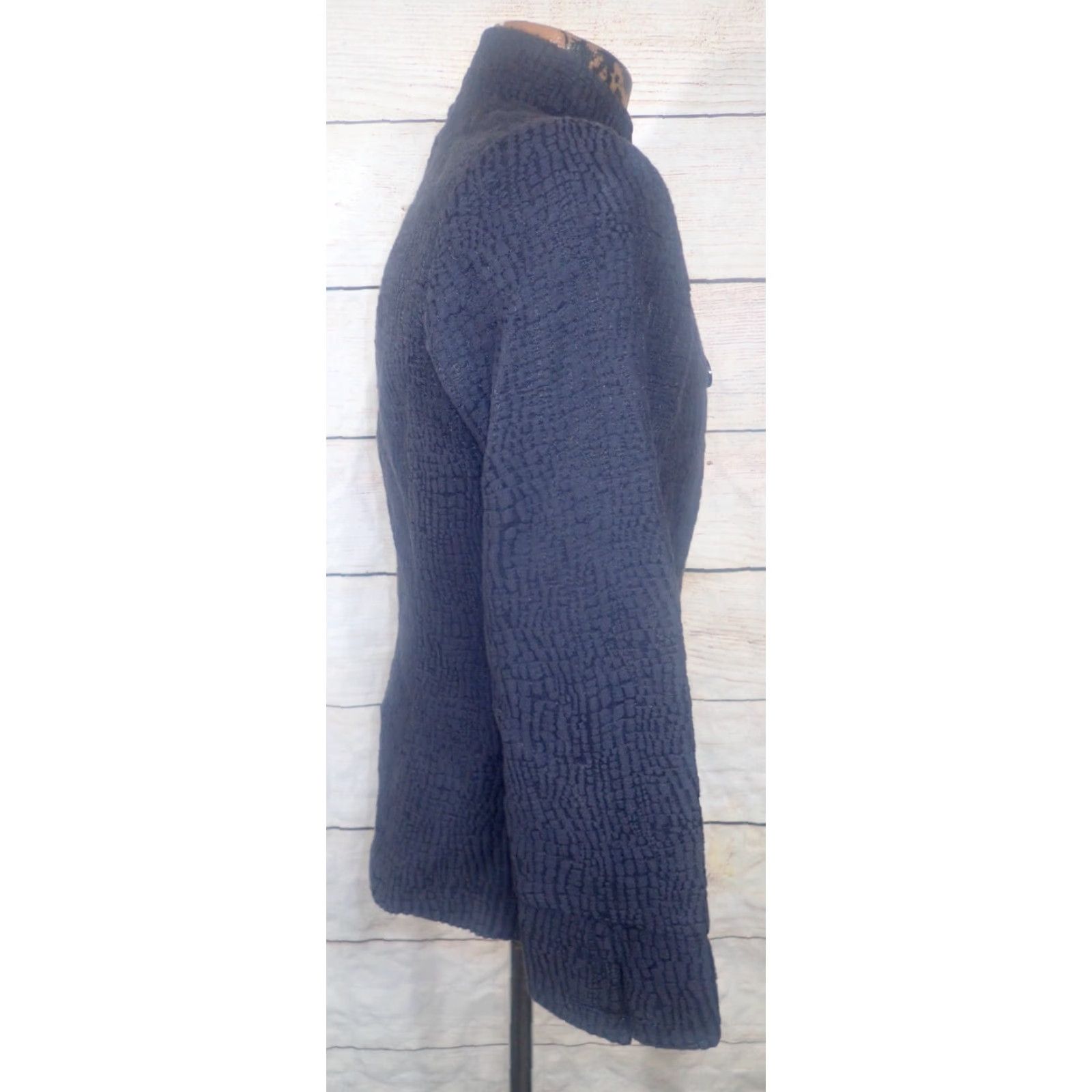 Vintage VINTAGE Linea Louis Dell'Olio Jacket Ladies Double Breasted Textured Knit Satin Lining Black S Polyester Classic Jacket Womens Size S / US 4 / IT 40 - 3 Thumbnail
