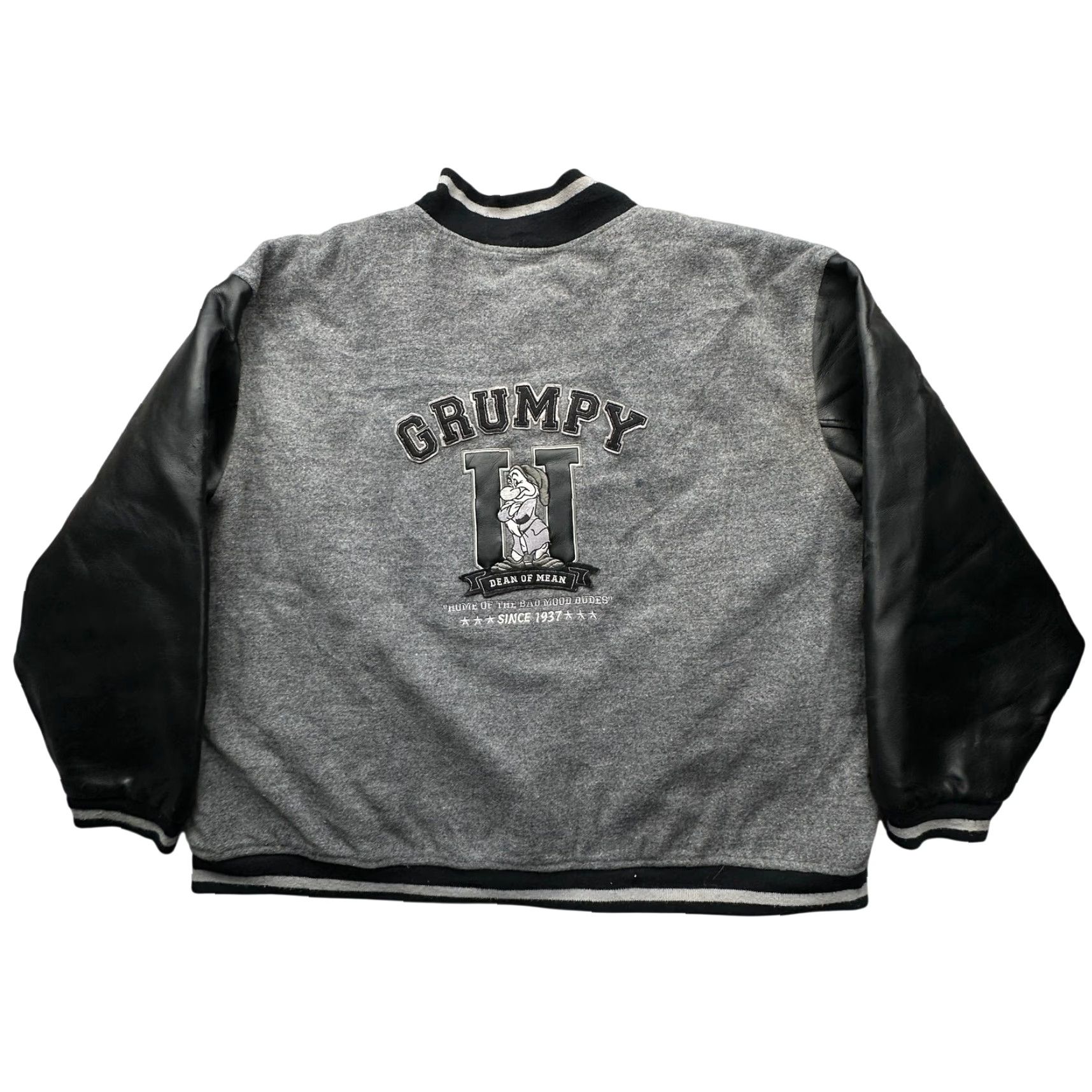 Disney VINTAGE Disney Grumpy U Wool Blend Varsity Bomber Jacket Men 2XL Gray Faux Leather Snap TEARS Jackets Mens Size US XXL / EU 58 / 5 - 2 Thumbnail