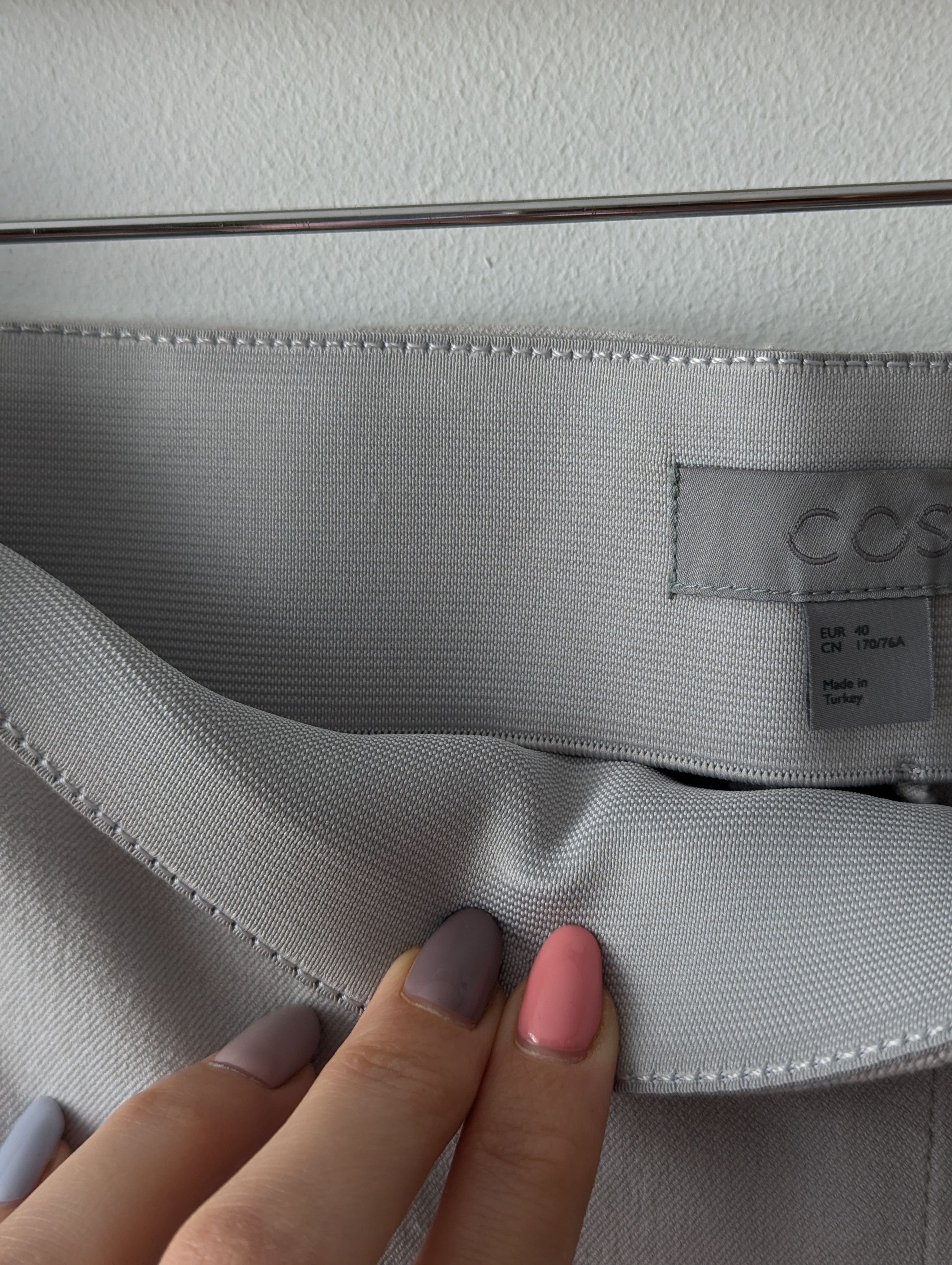 Cos COS Stretch Cotton Trousers Light Grey Zipper Detail Size 32" / US 10 / IT 46 - 6 Thumbnail