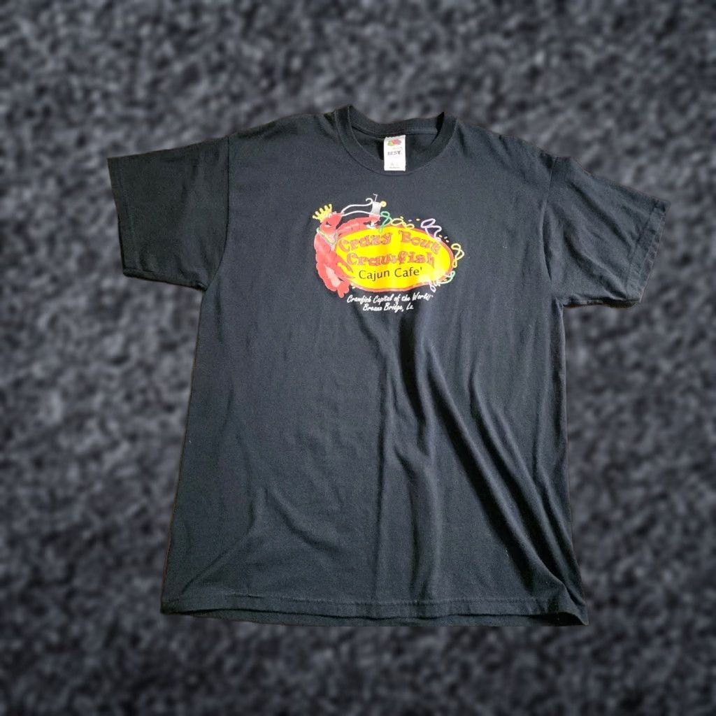 Fruit Of The Loom VINTAGE Crazy Bout Crawfish Cajun Cafe T Shirt Breaux Bridge LA Mens XL Black 90s Funny Brand: Fruit of the Loom Size US XL / EU 56 / 4 - 1 Thumbnail
