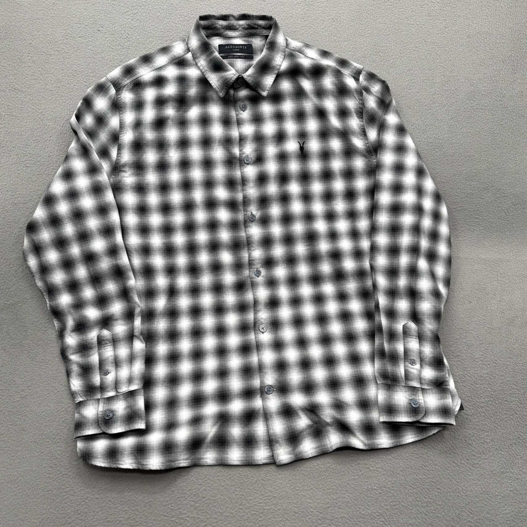 Allsaints AllSaints Shirt Mens Large Gray Check Flannel Relaxed Fit Button Up Casual Size US L / EU 52-54 / 3 - 2 Thumbnail