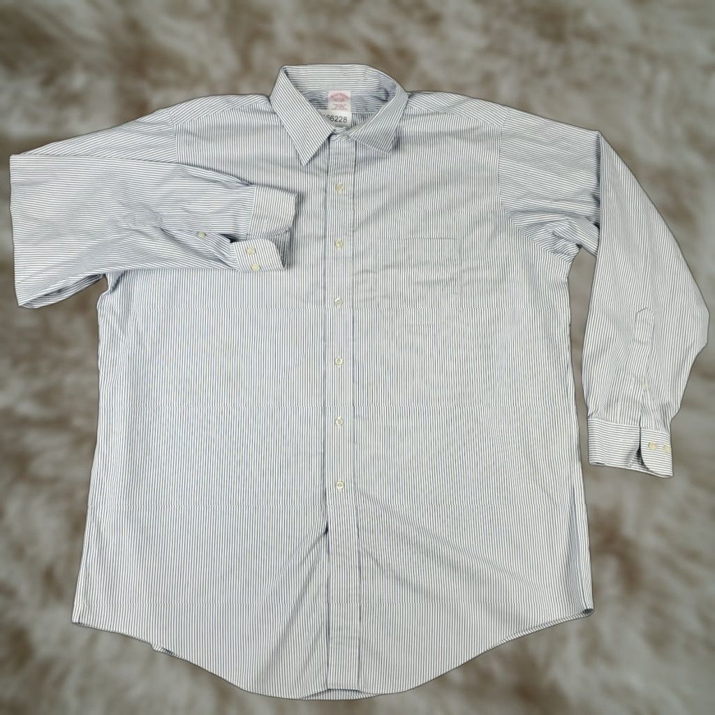 Brooks Brothers Brooks Brothers Shirt Mens 17 Blue Striped Traditional Fit Dress Button Up Size 46R - 1 Thumbnail