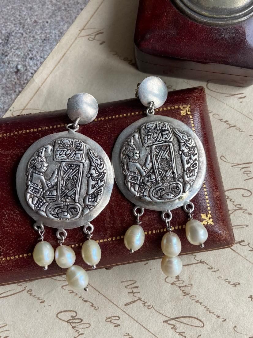 Vintage Vintage Sterling Silver 800 Earrings Mother of Pearl 27g Size ONE SIZE - 3 Thumbnail