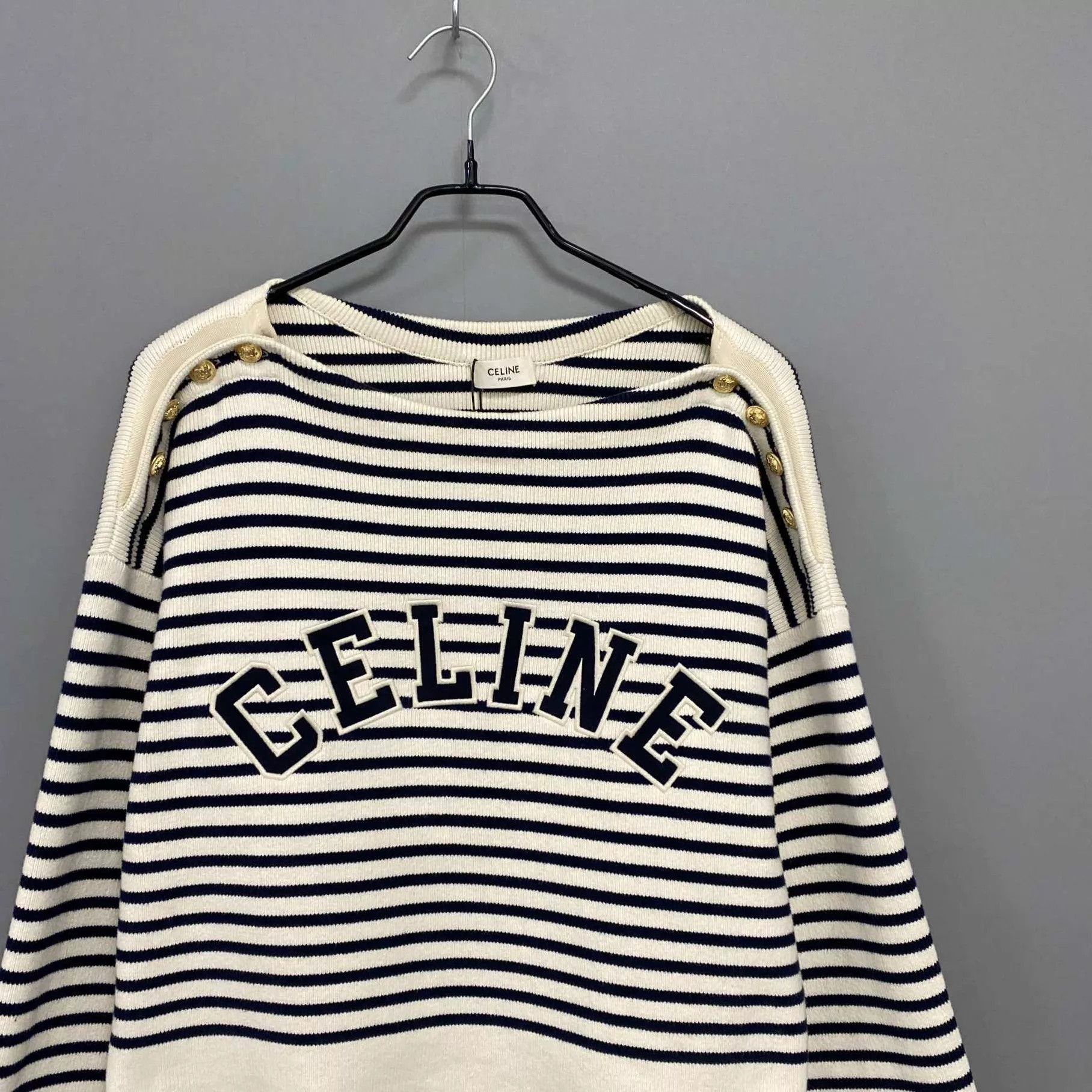 Celine Celine Striped Gold Buttons Sweater, Size M Size M / US 6-8 / IT 42-44 - 2 Thumbnail