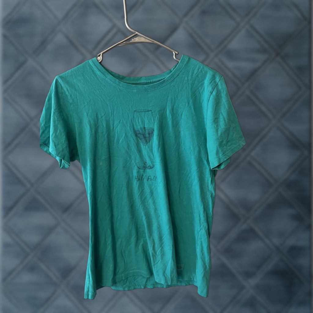 Life is Good VINTAGE Life Is Good Womens Tee Short Sleeve Crusher Tee Turquoise Sz Small Teal Wine Glass Half Full Shirt Womens S Size 28" / US 6 / IT 42 - 1 Thumbnail