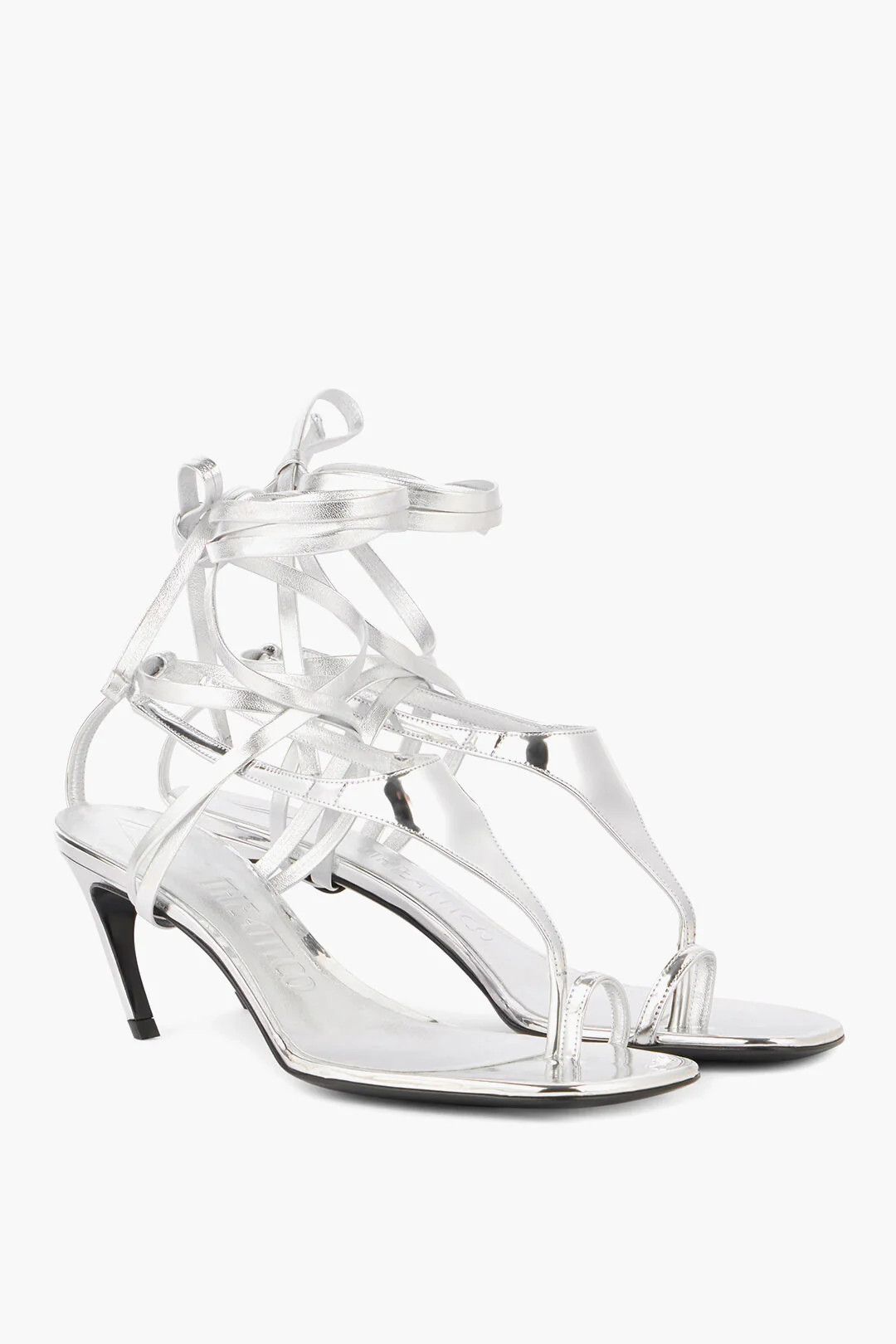 The Attico og1mm0426 Lamé Leather Thong Sandals in Silver Size US 6 / IT 36 - 3 Thumbnail