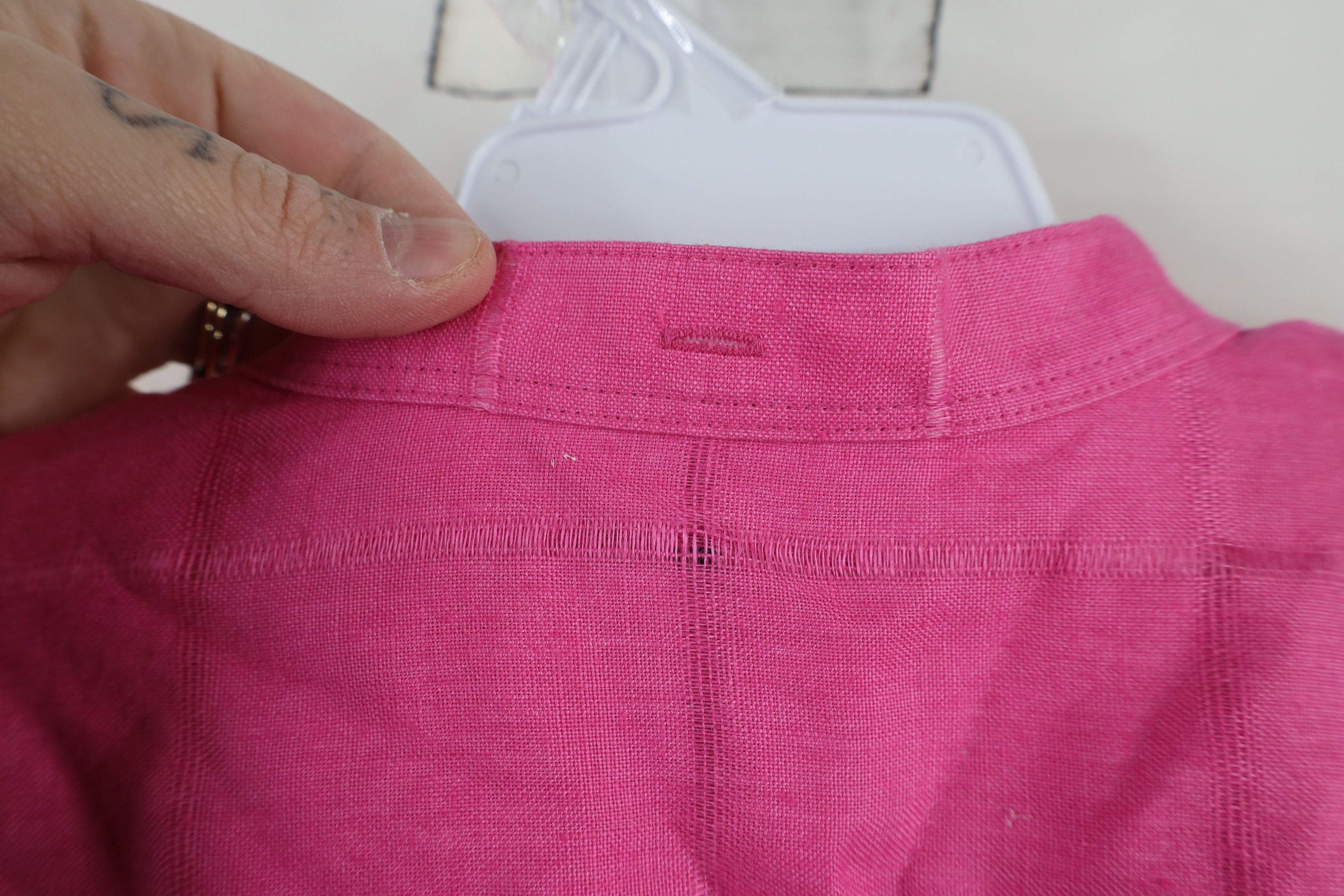 Ralph Lauren × Vintage Vintage 90s Ralph Lauren Linen Band Collar Button Shirt Pink Size L / US 10 / IT 46 - 10 Thumbnail
