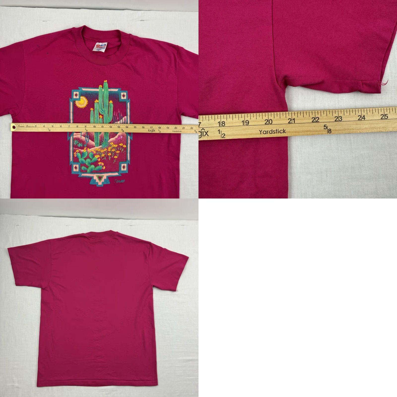 Hanes VINTAGE Hanes T-Shirt Desert Nature Men Large Pink 90s Texas Cactus Sunflowers Graphic Print Crew Neck Size US L / EU 52-54 / 3 - 8 Thumbnail